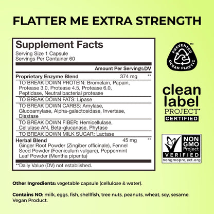HUM Flatter Me Extra Strength Digestive Enzymes for Women, Men, Digestive Gut Bloating Supplement, Ginger, Peppermint Leaf, Fast Acting Anti Bloat HUMUS supplements
