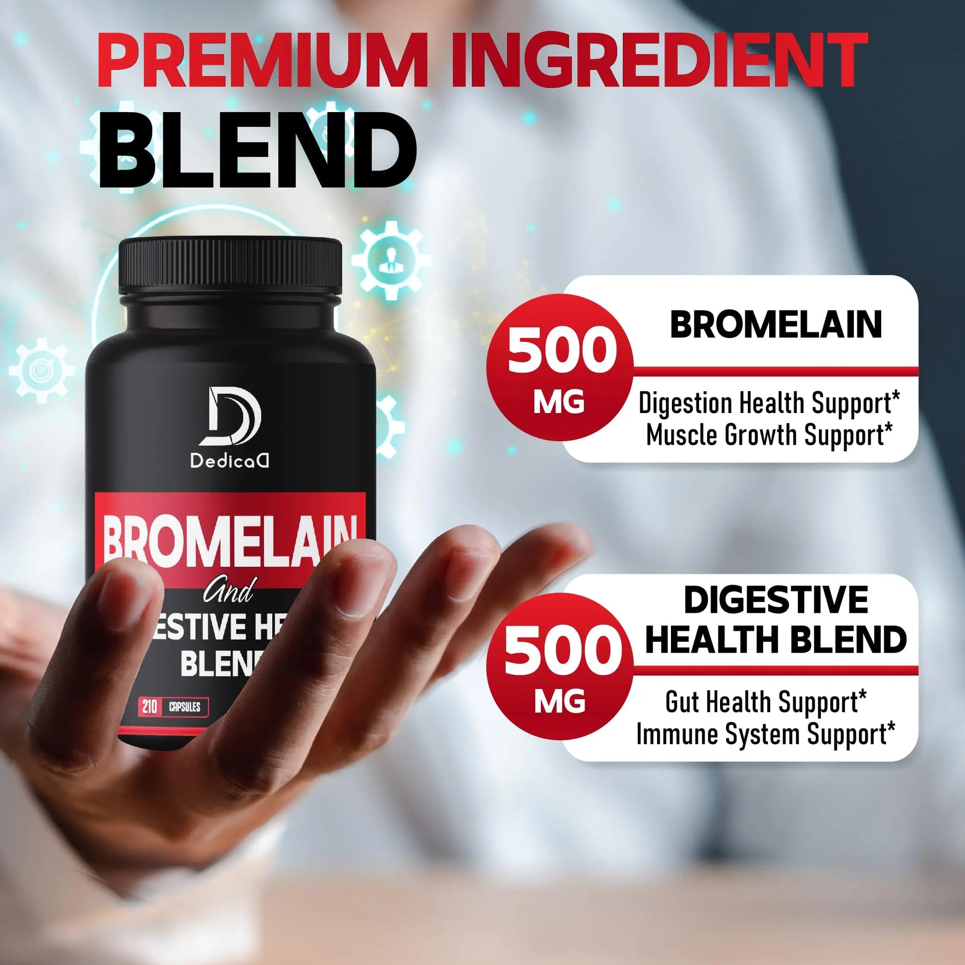 DEDICAD 6in1 Bromelain 500mg Supplement - 1000mg per Serving - 210 Capsules with Digestive Health Blend as Quercetin, Ginger, Turmeric, Papaya - Support Overall Health, Digestion & Immune System DEDICADnz supplements