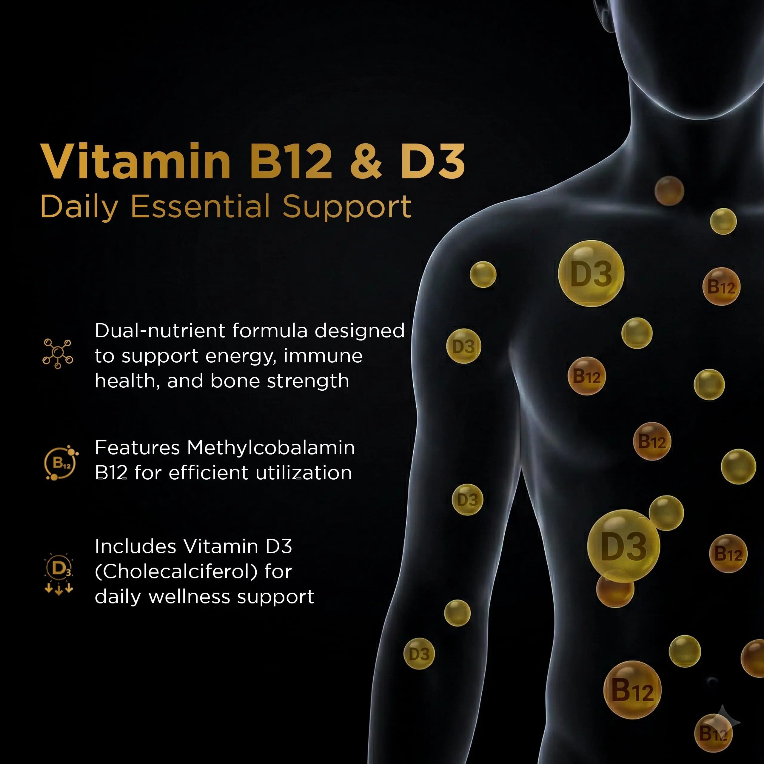 Nutri Apex Vitamin B12 & D3 Sublingual Tablets - 2500 mcg B12 & 125 mcg (5000 IU) D3 - Highly Bioavailable for Energy, Mood & Bone Health - Lab-Tested Nutri ApexAu supplements