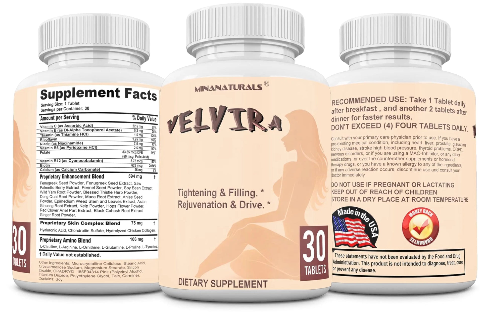 MINANATURALS VELVIRA Feminine Wellness Support Supplement for Women Herbal Rejuvenation Formula with Vitamins, Amino Acids & Collagen 30 Tablets MINANATURALSnz supplements