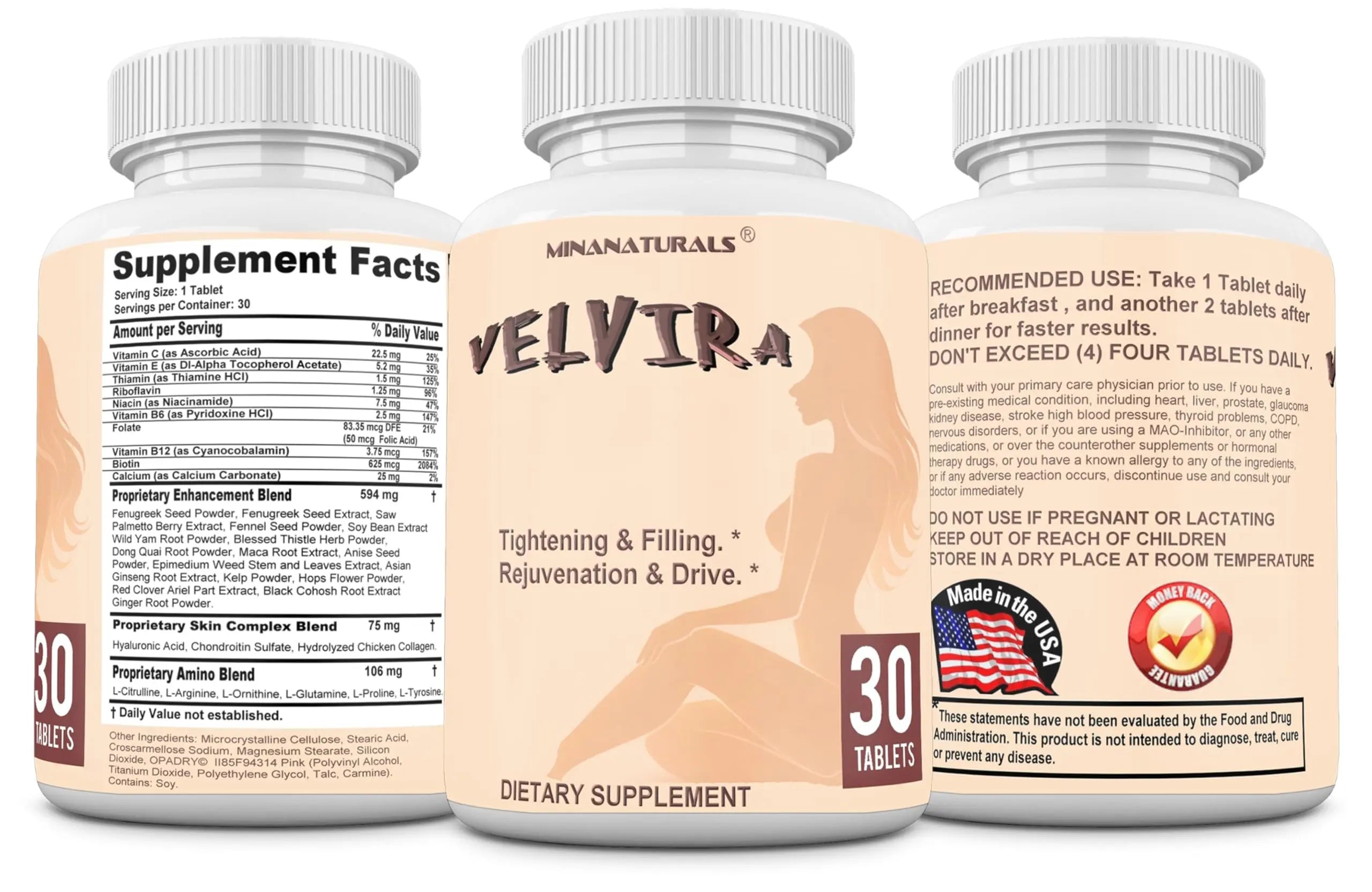 MINANATURALS VELVIRA Feminine Wellness Support Supplement for Women Herbal Rejuvenation Formula with Vitamins, Amino Acids & Collagen 30 Tablets MINANATURALSnz supplements