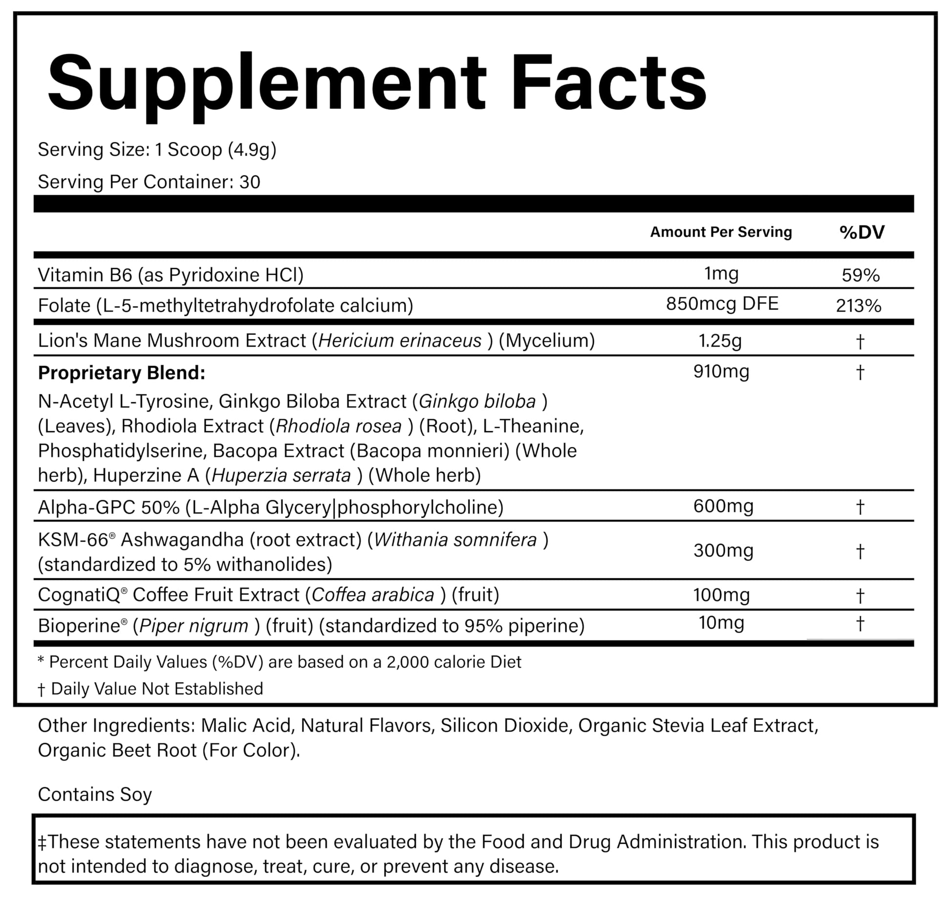 PURE® Healthy Brain Nootropic Powder - 30 Servings - 1.25g Lion’s Mane, 600mg Alpha-GPC & KSM-66® Ashwagandha - Cognitive Support for Memory, Focus & Stress Relief - 147 Grams, Strawberry Flavor! PUREAu supplements