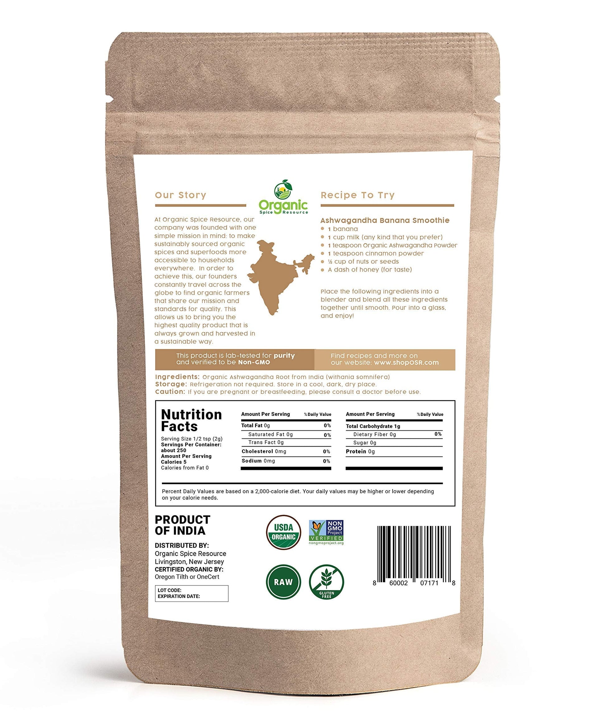 Organic Ashwagandha Root Powder - 1.10 lbs (17.64 oz) | Resealable Kraft Bag,Non-GMO, Indian Ginseng, Withania Somnifera -100% Raw from India, by SHOPOSR Organic Spice ResourceAu supplements