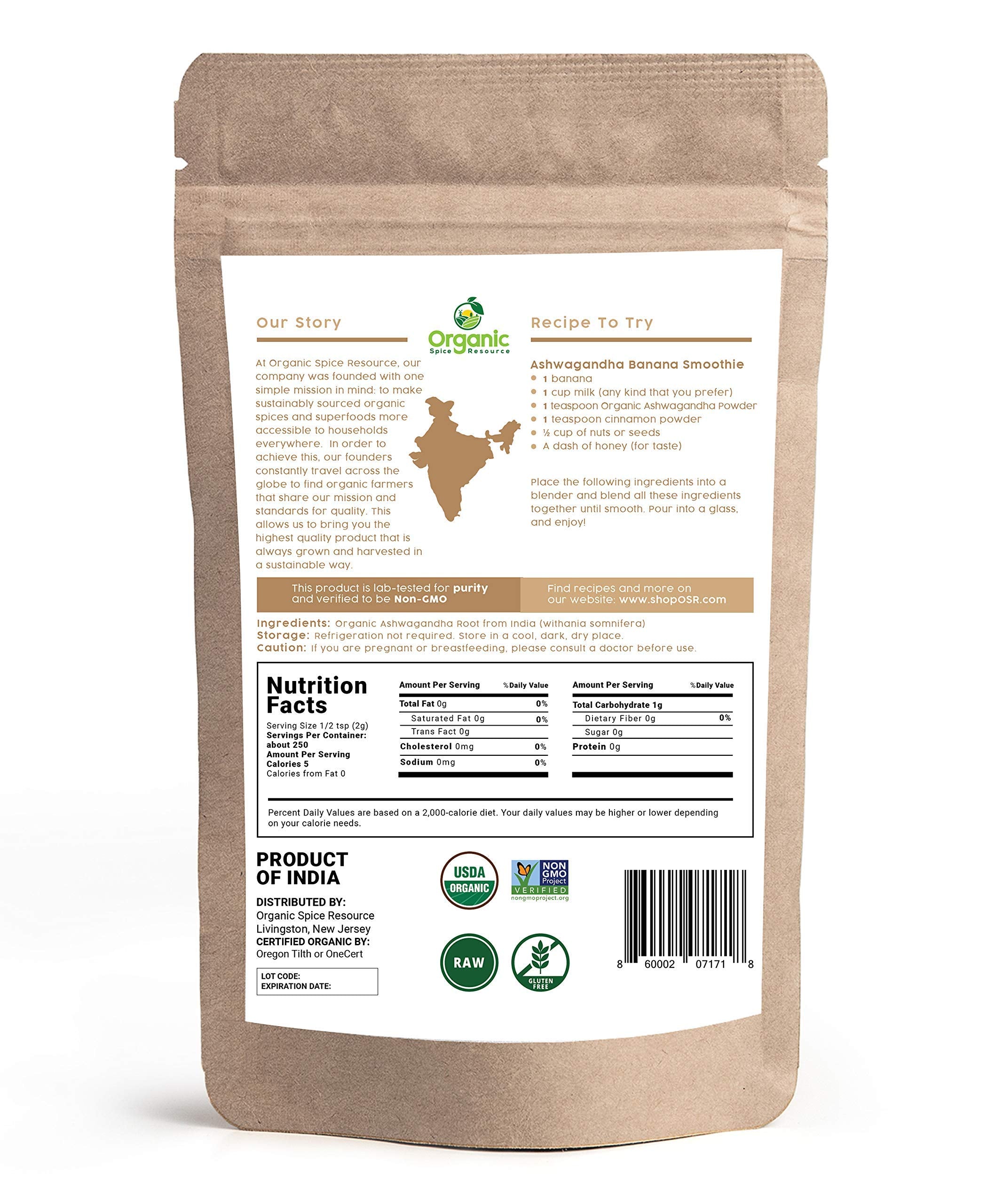 Organic Ashwagandha Root Powder - 1.10 lbs (17.64 oz) | Resealable Kraft Bag,Non-GMO, Indian Ginseng, Withania Somnifera -100% Raw from India, by SHOPOSR Organic Spice ResourceAu supplements