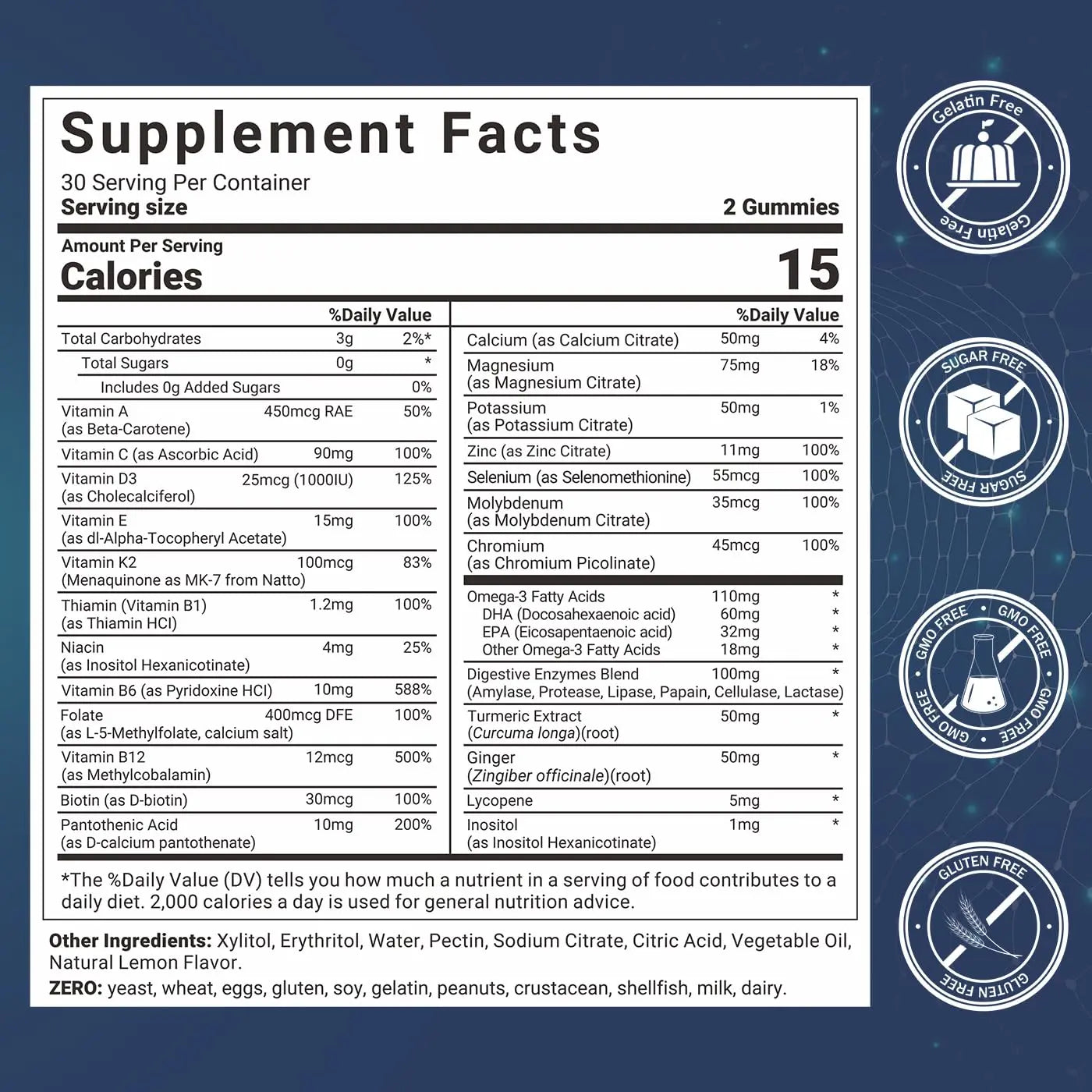 Mens Multivitamins Gummies, Methylated Multivitamin with Vitamins A C D K E, B Complex, Omega-3, Digestive Enzymes, Lycopene WiszeenAu supplements
