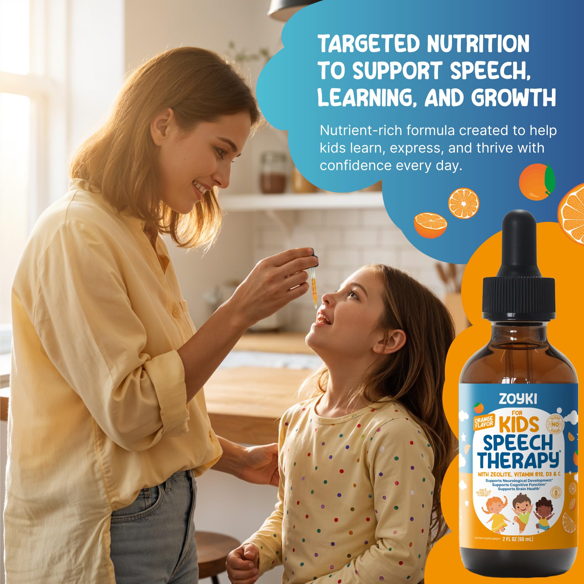 Zoyki Speech Therapy Drops for Kids - Speech Support Supplement for Communication Delay Cognitive Function Language & Brain Development with Zeolite Vitamins B12 D3 C - Sugar Free Gluten-Free Vegan ZoykiAu supplements