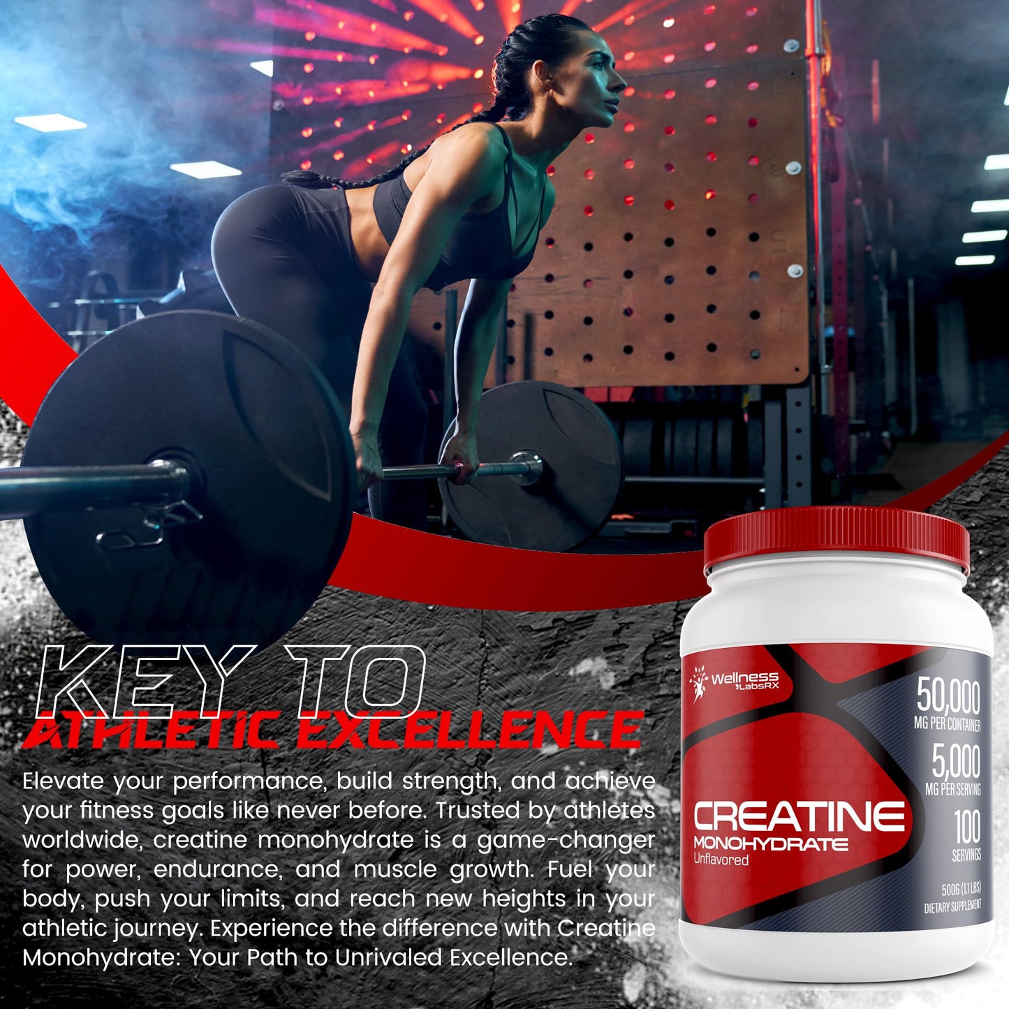 Creatine Monohydrate Powder - 5000mg Micronized for Muscle Growth, Enhanced WELLNESS LABSRXUS supplements