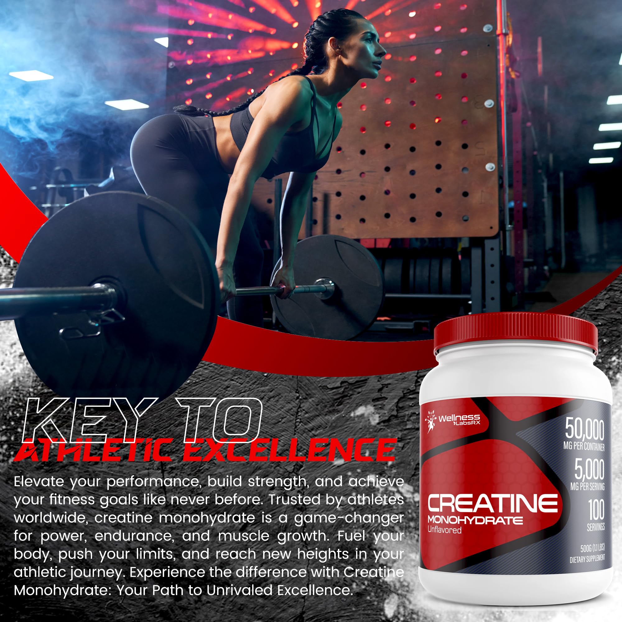 Creatine Monohydrate Powder - 5000mg Micronized for Muscle Growth, Enhanced WELLNESS LABSRXUS supplements