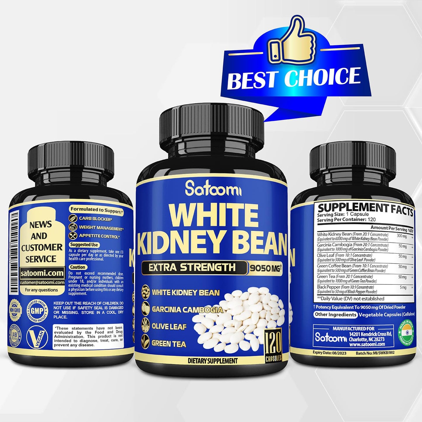 6in1 White Kidney Bean Extract Capsules 9050 Mg - with Garcinia Cambogia, Olive Leaf SatoomiUS supplements