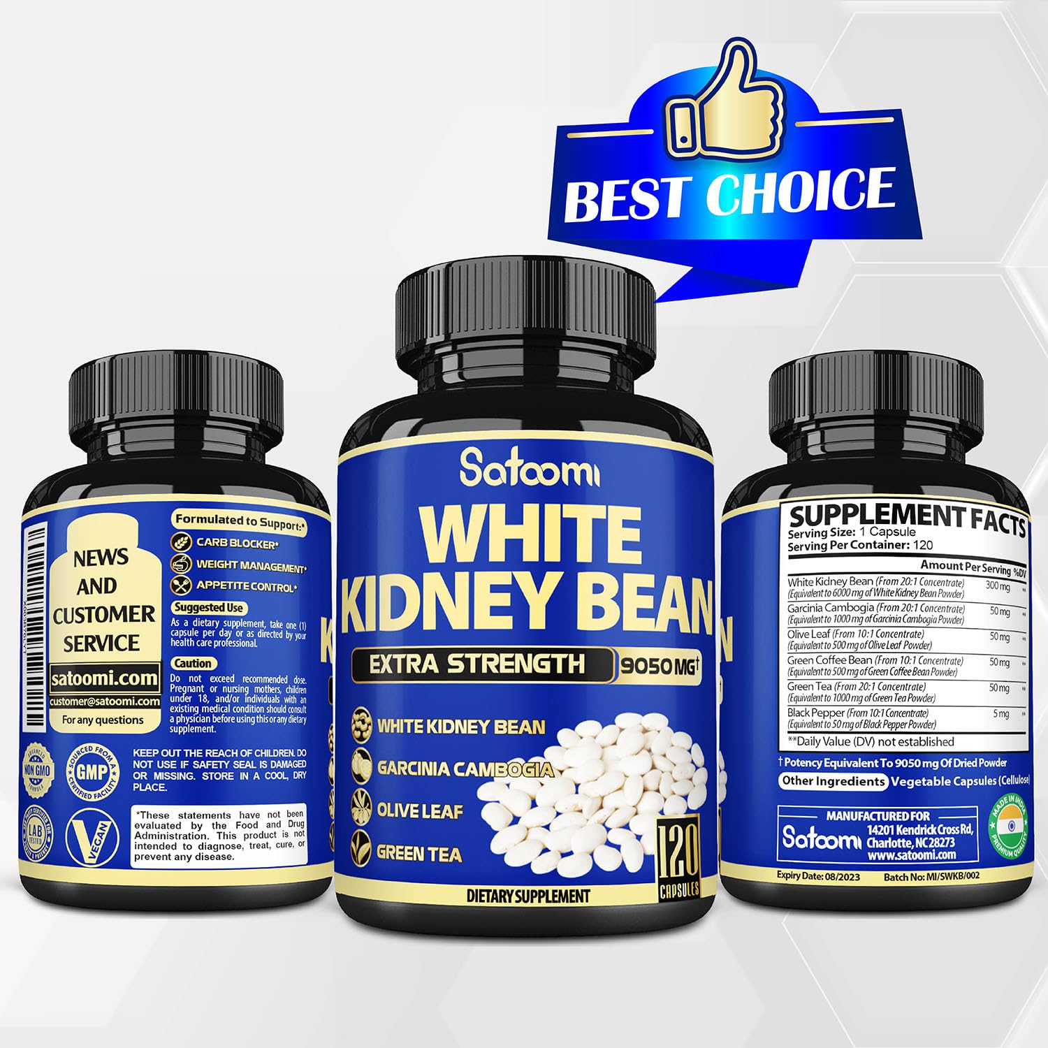 6in1 White Kidney Bean Extract Capsules 9050 Mg - with Garcinia Cambogia, Olive Leaf SatoomiUS supplements