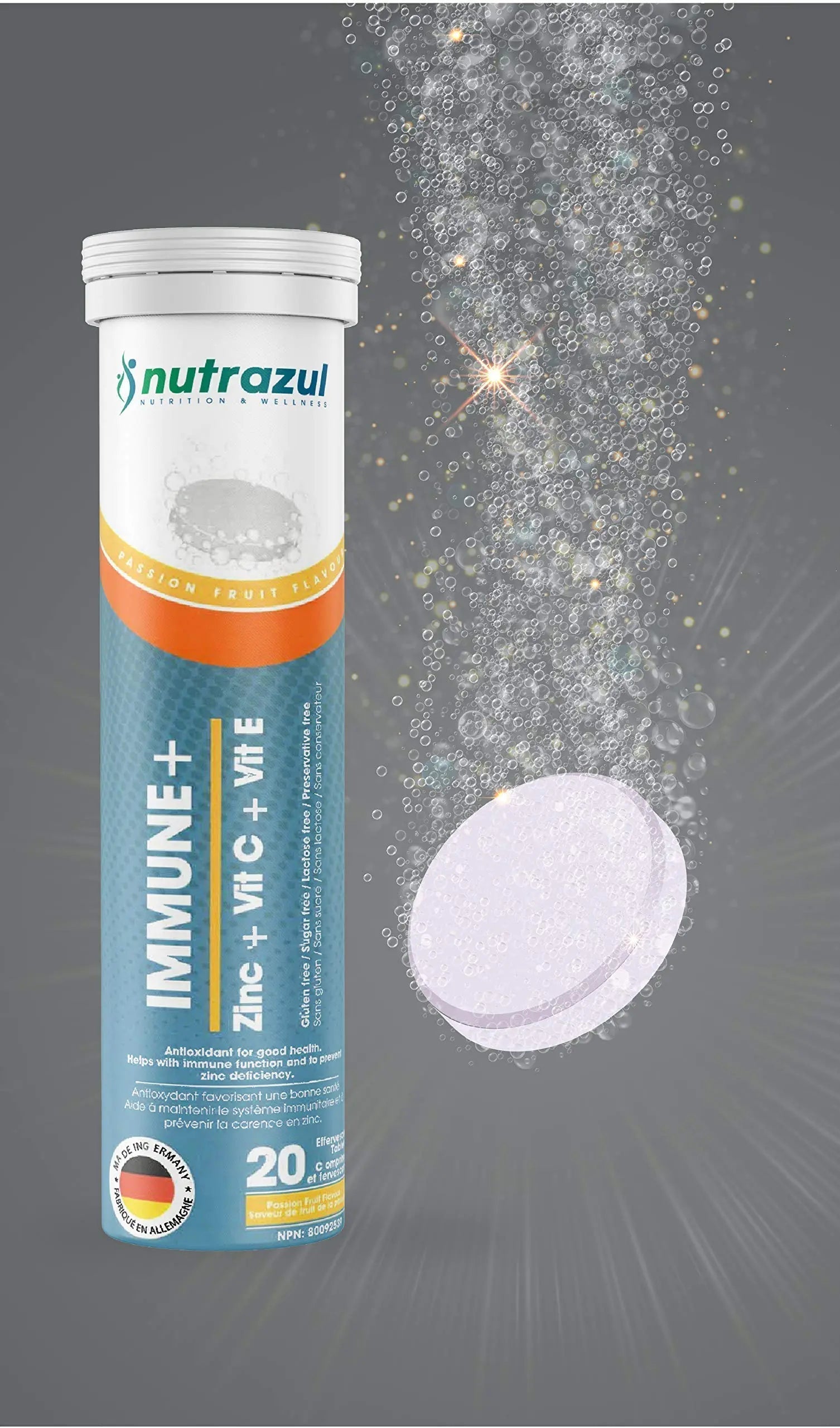 nutrazul Immune+ Effervescent Tablets | Vitamin C and Zinc with Vitamin E | 20 Tablets | Immune Support for Adults & Kids nutrazulAu supplements