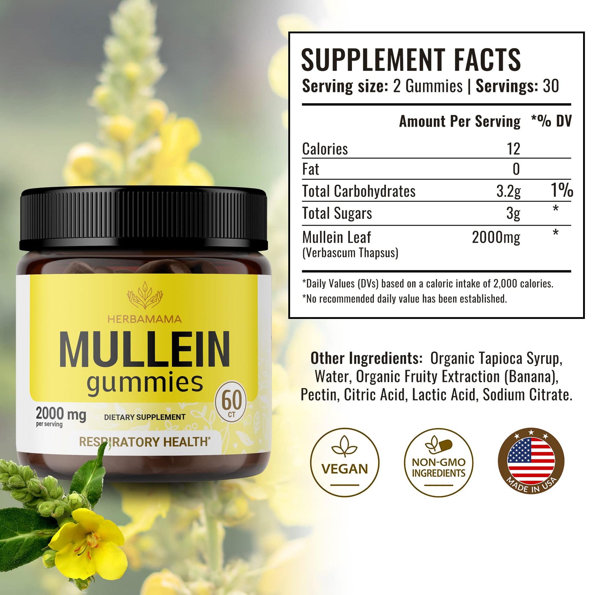 HERBAMAMA Mullein Gummies - Mullein Leaf Dietary Supplement for Respiratory HERBAMAMAAu supplements