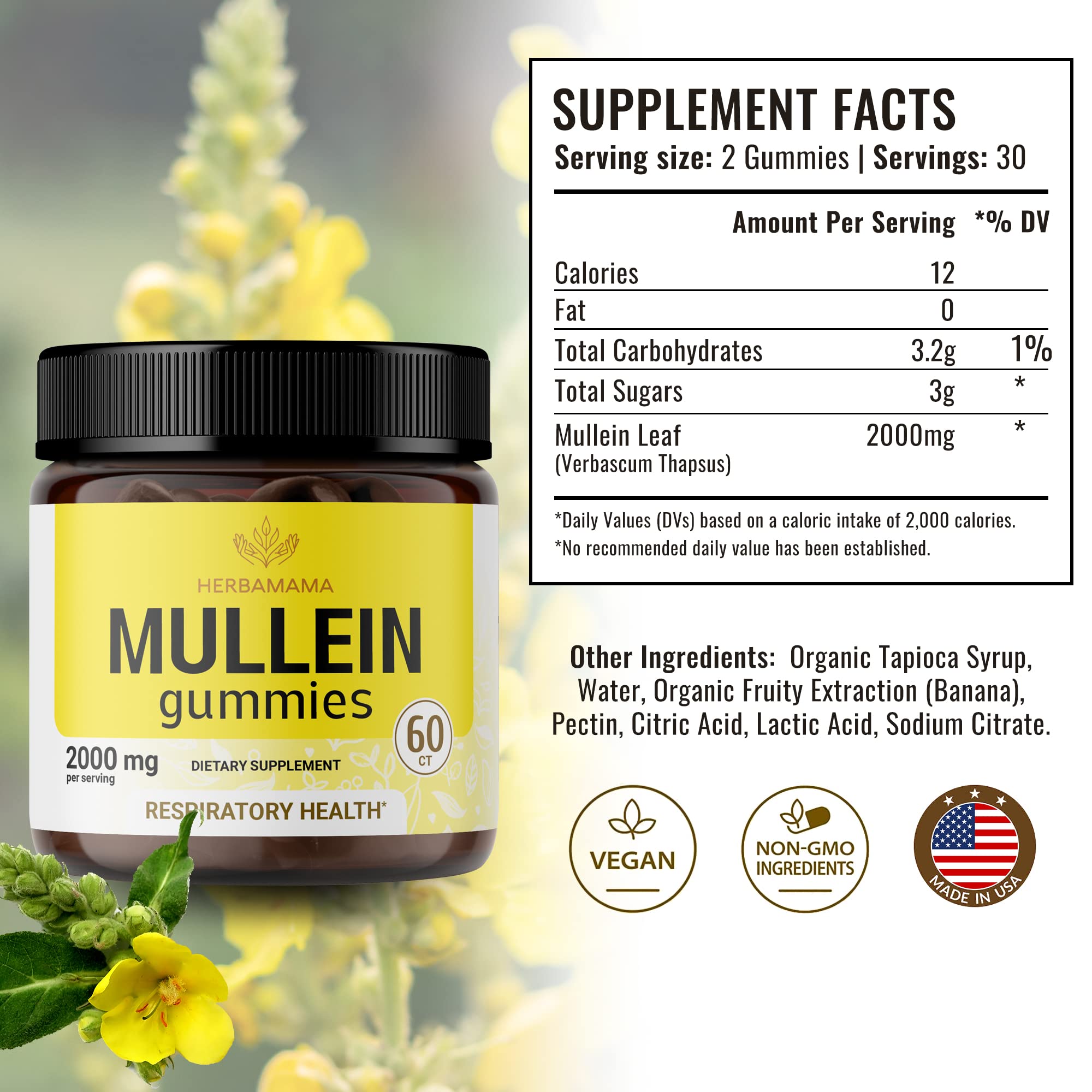 HERBAMAMA Mullein Gummies - Mullein Leaf Dietary Supplement for Respiratory HERBAMAMAAu supplements