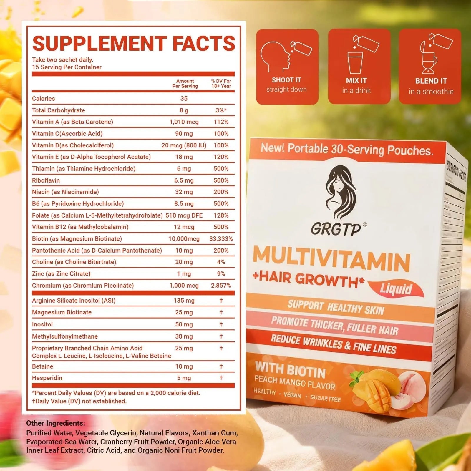 Liquid Multivitamin + Hair Growth | Biotin 10000mcg | Support Healthy Skin,Promote Thicker,Fuller Hair,Reduce Wrinkles & Fine Lines | 15.22 Fl Oz GRGTPAu supplements