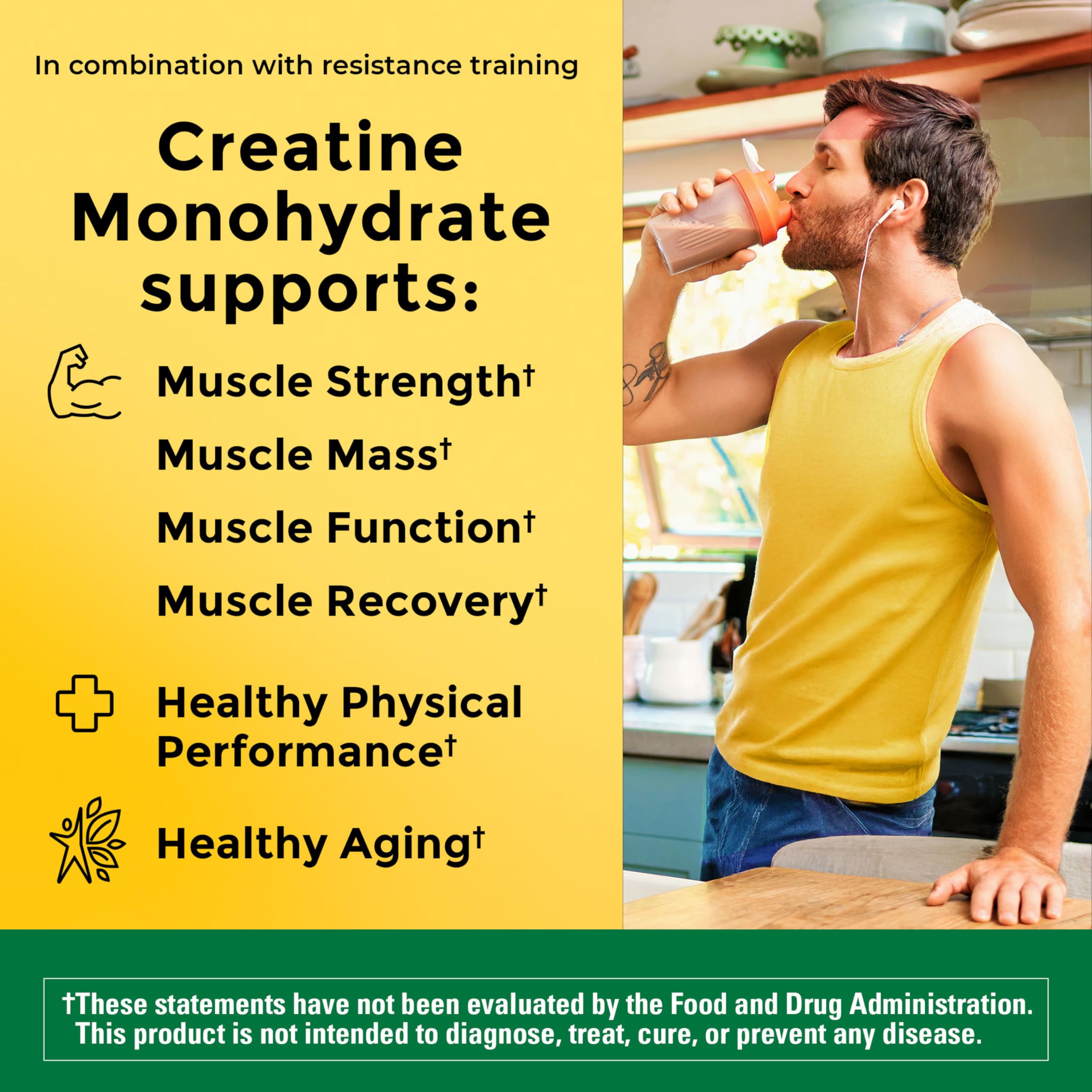 Nature Made Micronized Creatine Monohydrate Powder 5 g per Serving, Unflavored Drink Mix Powder, Muscle Support, 450 g, 90 Day Supply