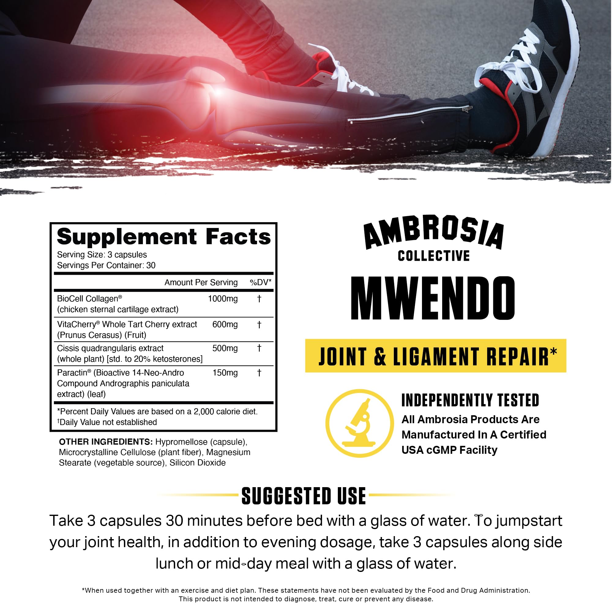 Ambrosia Mwendo - Joint & Ligament Repair | Strengthen Tendons & Increase Soft Tissue Extensibility | Muscle Soreness, & Recovery Time with BioCell Collagen | 90 Veggie Capsules AmbrosiaAu supplements