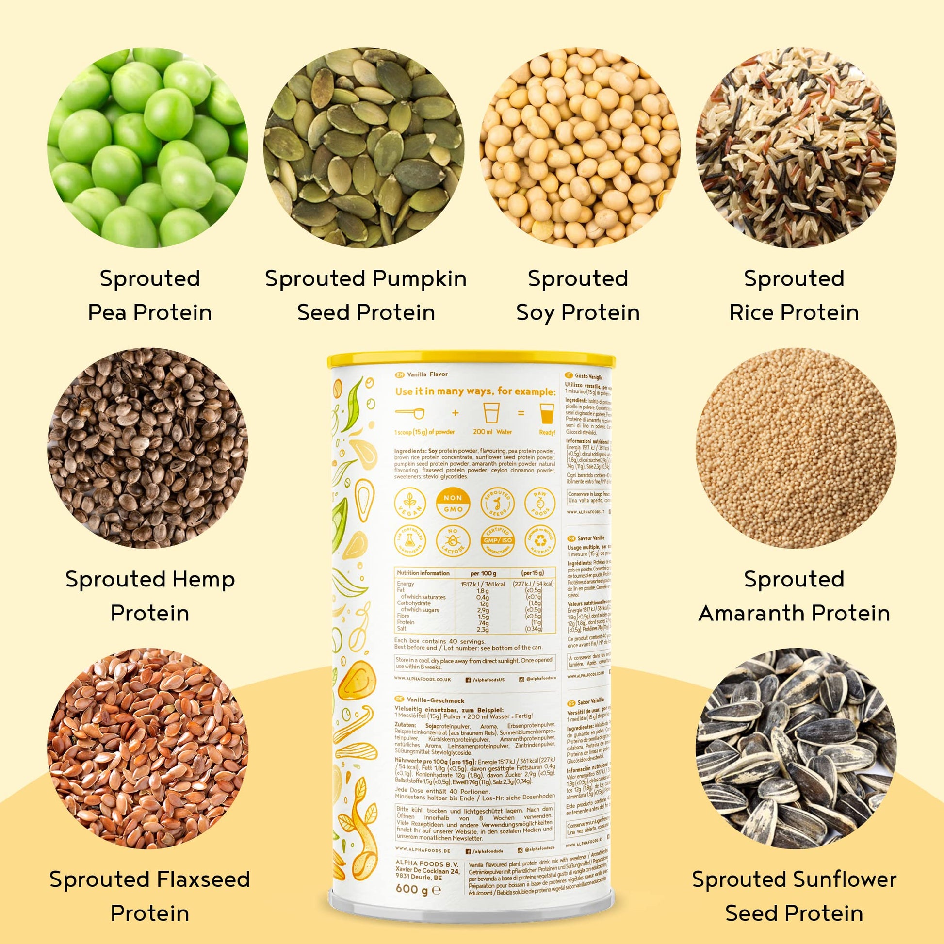 Vegan Protein Powder Vanilla - 1.2kg(80 servings) - 100% Plant Based Protein Powders Alpha FoodsAu supplements