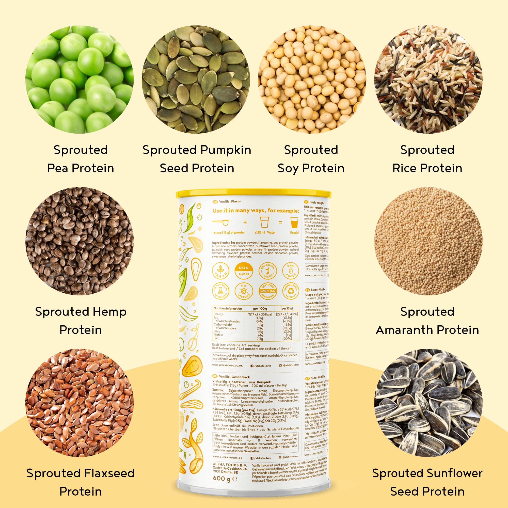 Vegan Protein Powder Vanilla - 1.2kg(80 servings) - 100% Plant Based Protein Powders Alpha FoodsAu supplements