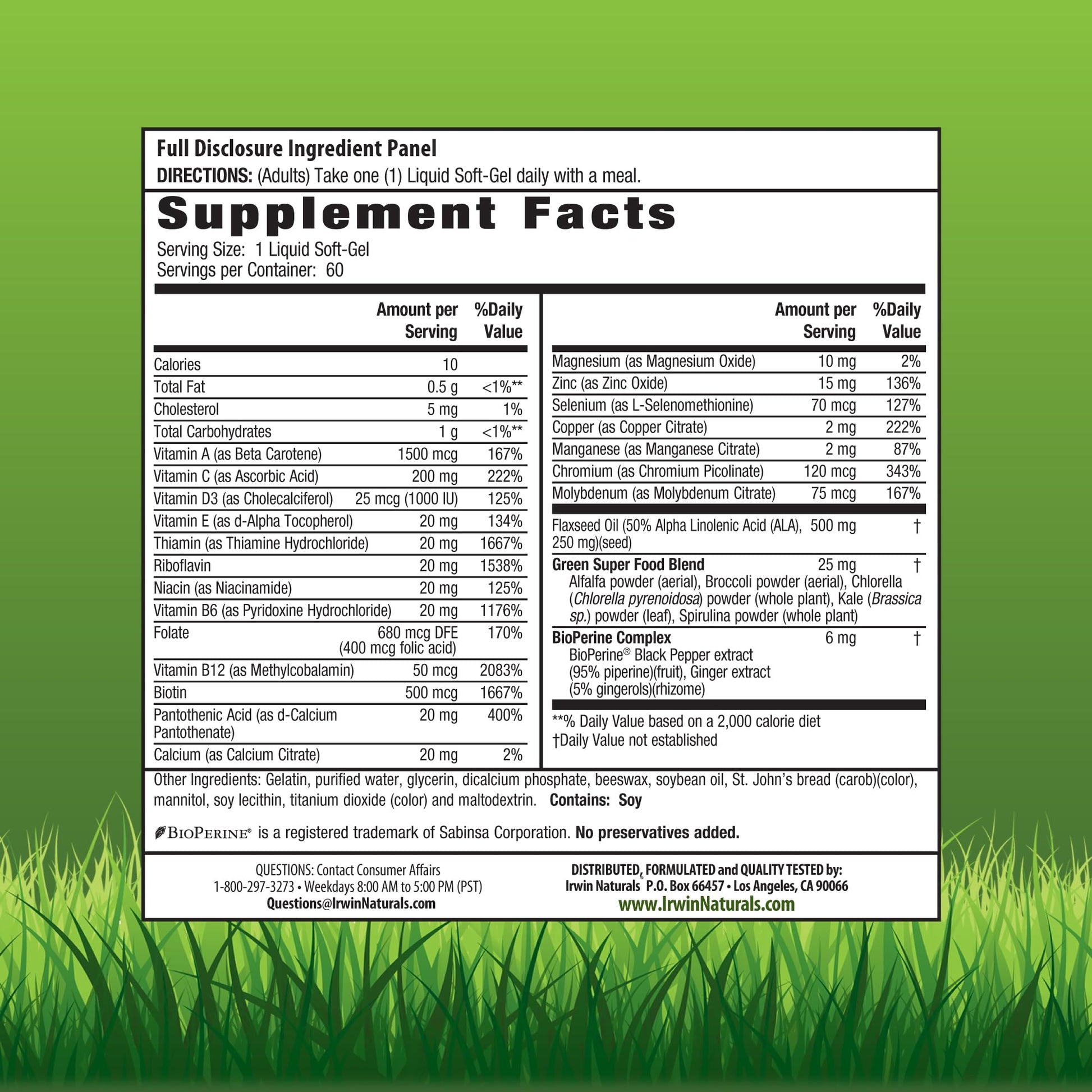Irwin Naturals Only One Liquid-Gel Multi - 60 Liquid Softgels - No Iron Daily Essential Vitamins, Minerals, Antioxidants, Omega-3 & Green Super Foods Irwin NaturalsAu supplements