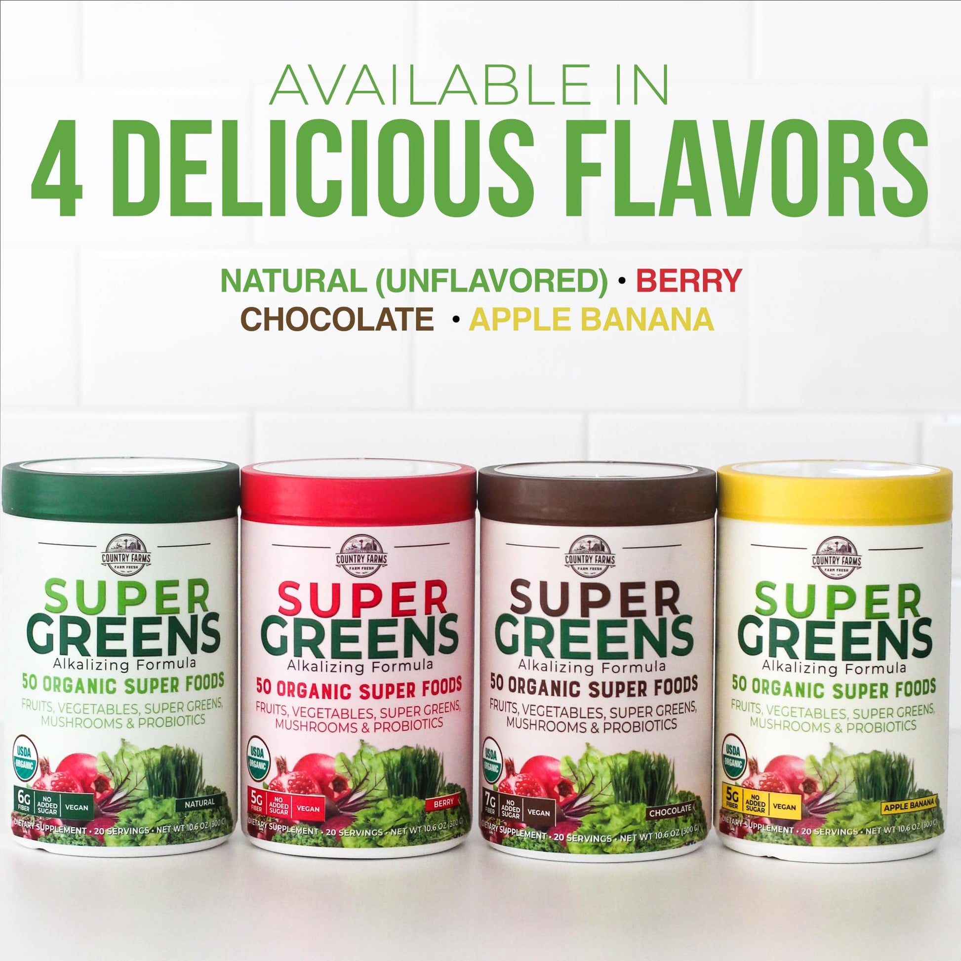 Country Farms Super Greens Apple Banana Powder Smoothie, Organic Super Foods, USDA Organic Drink Mix, Fruits, Vegetables, Mushrooms, Superfood Nutrition, 40 Servings, 2 Pack Country FarmsAu supplements