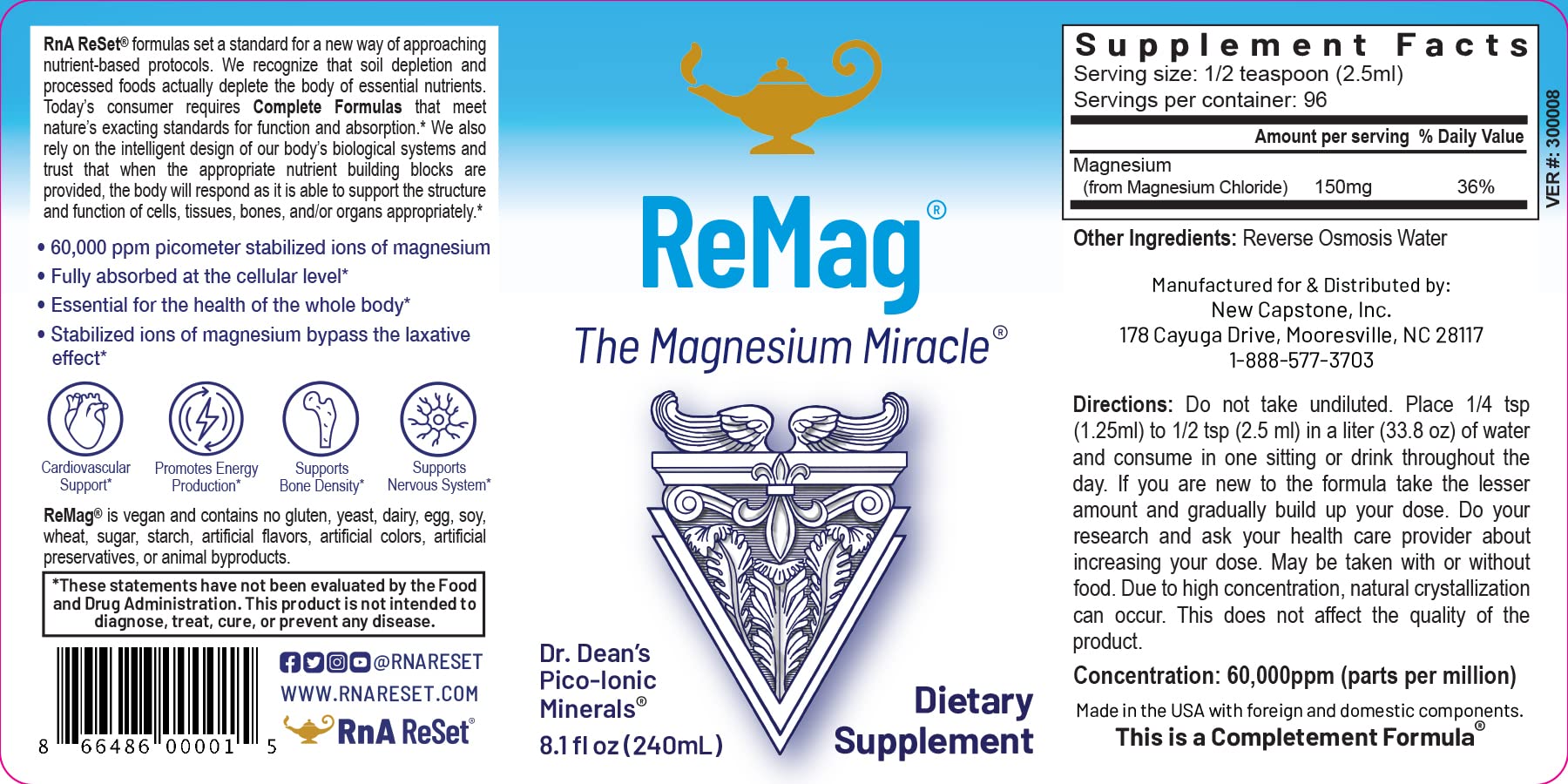 RnA ReSet ReMag & ReMyte – Liquid Magnesium and Multi-Mineral Supplement Bundle, 8.1 Fl Oz Each (2-Pack) NSF Certified RnA ReSetAu supplements