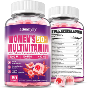 Womens Multivitamin Gummy 50 and Over - Chewable Multi Vitamin A, C, D3, E, K2 & B Complex, Folate, Biotin, Calcium, Magnesium EdmmyliyAu supplements