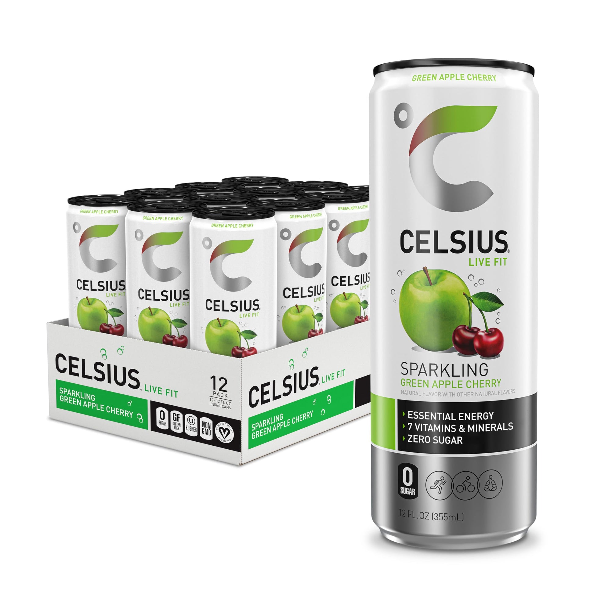 CELSIUS Sparkling Green Apple Cherry, Functional Essential Energy Drink, 12 Fl Oz CELSIUSUS supplements