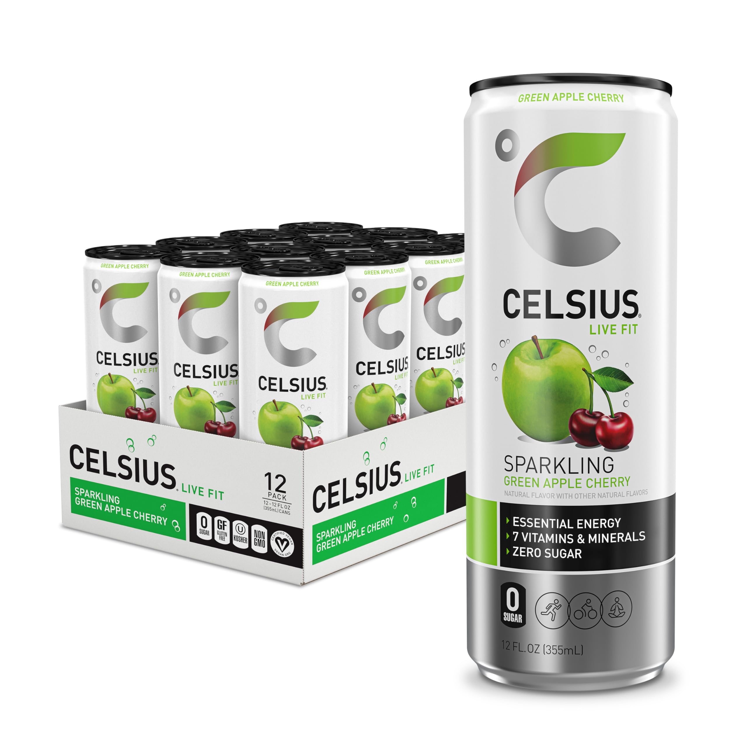 CELSIUS Sparkling Green Apple Cherry, Functional Essential Energy Drink, 12 Fl Oz CELSIUSUS supplements