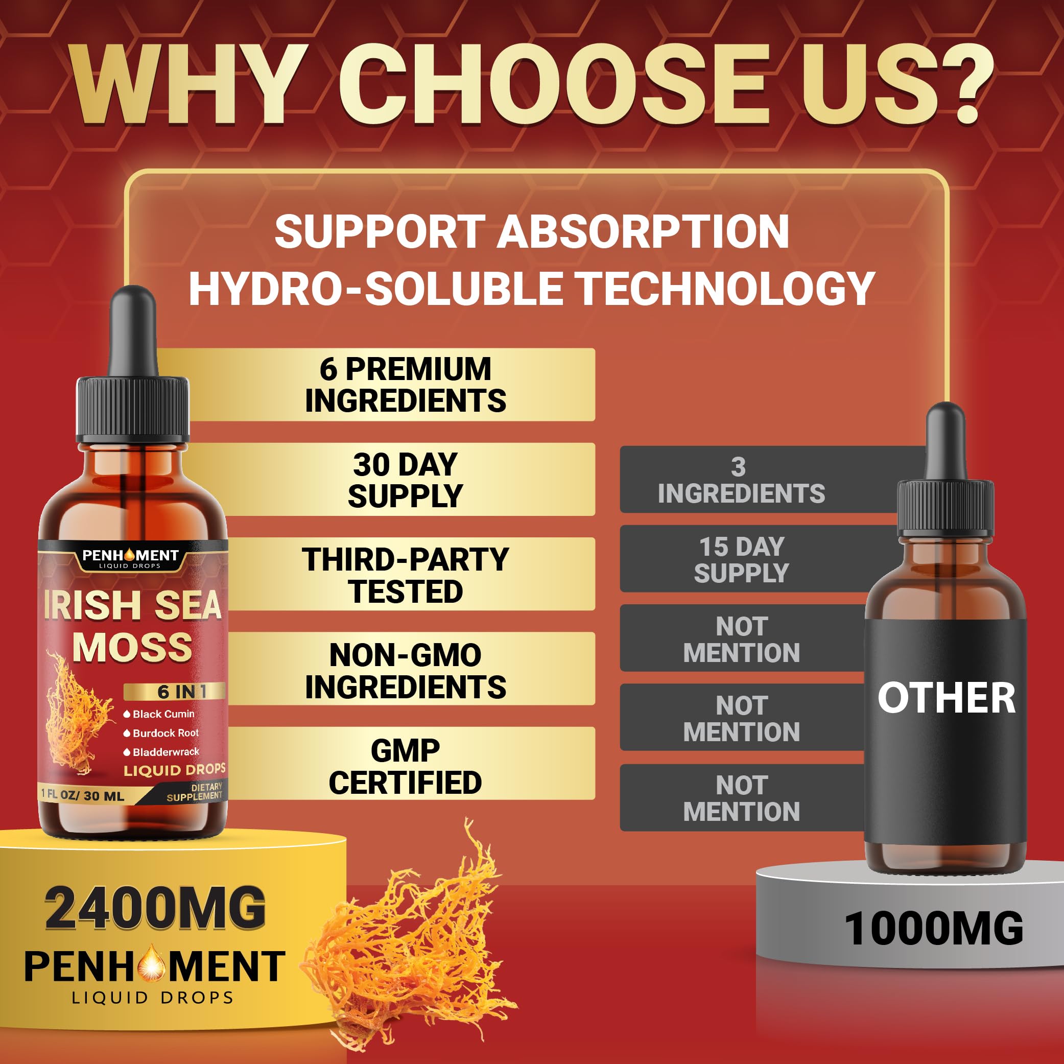 Penhoment 6in1 Sea Moss Drops with Black Seed Oil Irish Seamoss, Ashwagandha, Burdock Root & Bladderwrack - 1FL Oz - 30 Day Supply PenhomentAu supplements