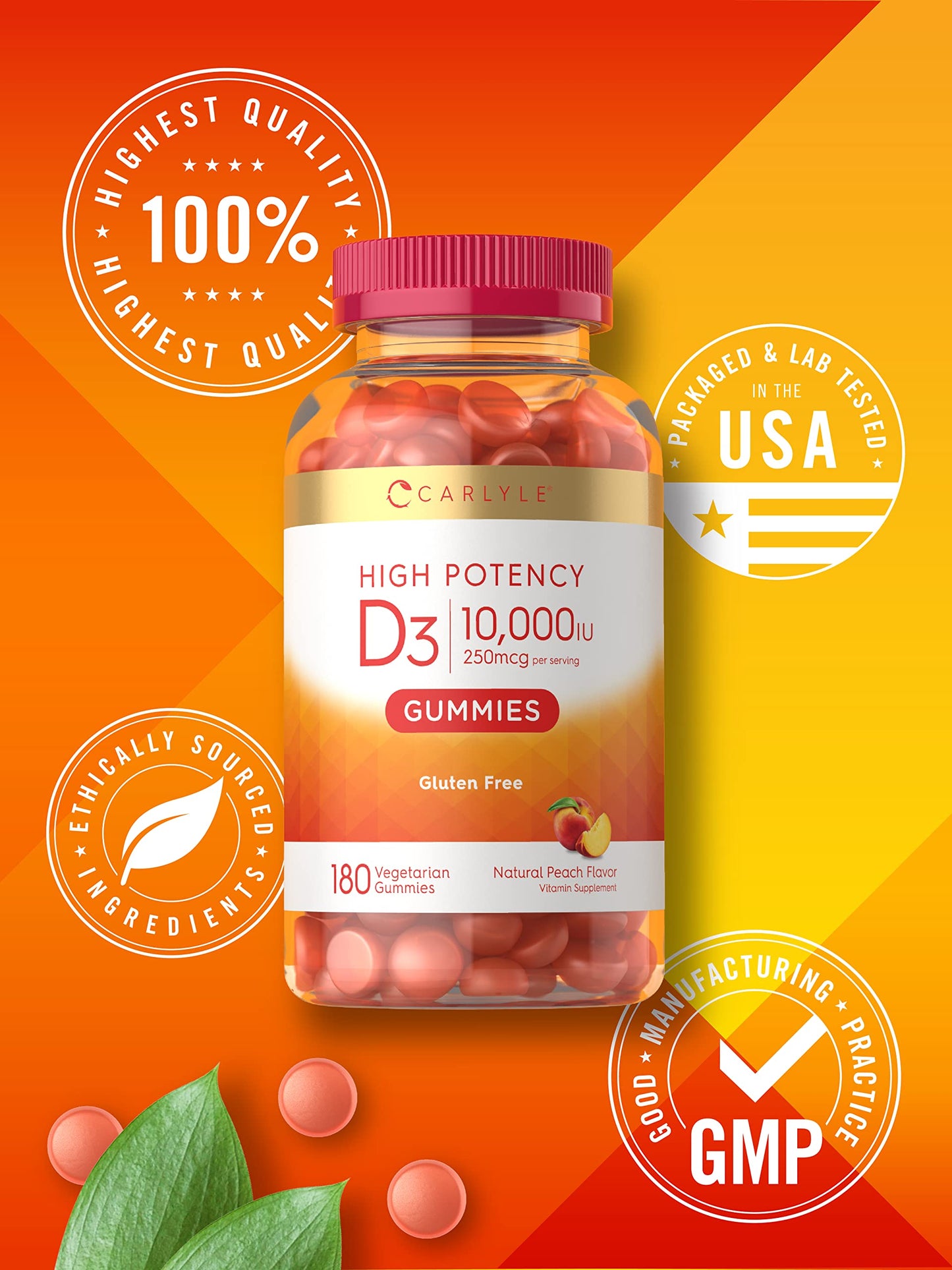 Carlyle Vitamin D3 Gummies | 10,000 iu | 180 Count | Vegetarian, Non-GMO CarlyleUS supplements