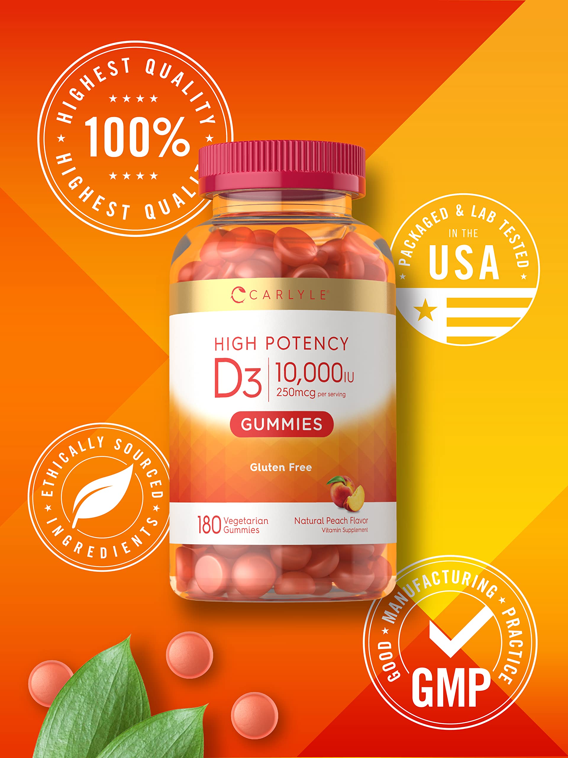 Carlyle Vitamin D3 Gummies | 10,000 iu | 180 Count | Vegetarian, Non-GMO CarlyleAu supplements