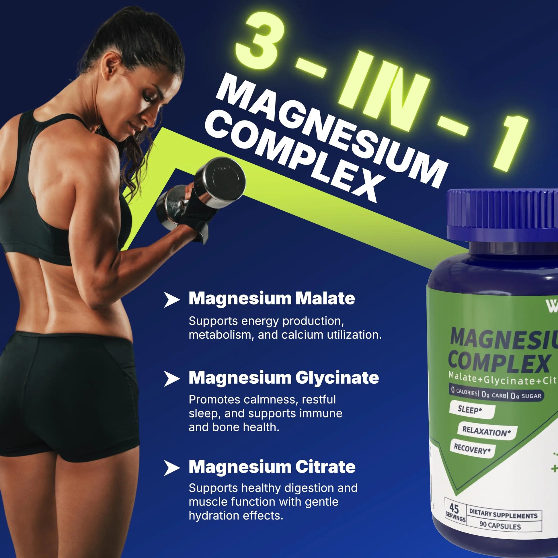 Vicwell Triple Magnesium Complex - 300mg Magnesium from Malate, Glycinate, and Citrate - Supports Stress Relief & Sleep, Nerves & Metabolism, Muscle Relaxation & Bone Health - 90 Capsules(1 Bottle) Vicwellnz supplements