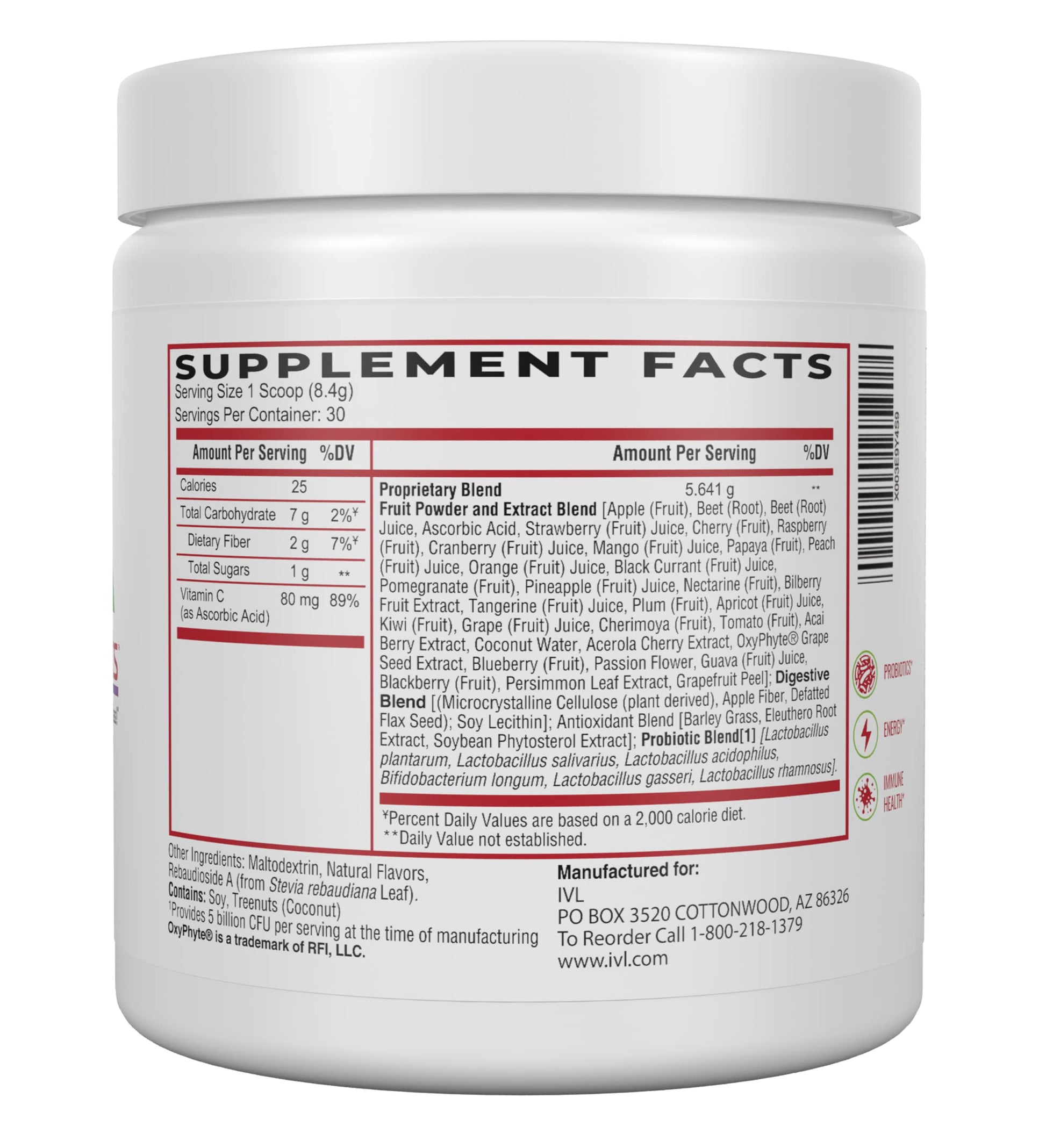 IVL - Phyto Fruits Superfood Powder - Support Energy - Digestive & Probiotic - Antioxidant - Vegan - 40 Fruits and Nutrients Plus 6 Probiotic Strains (30 Servings, 8.88 oz) IVLAu supplements