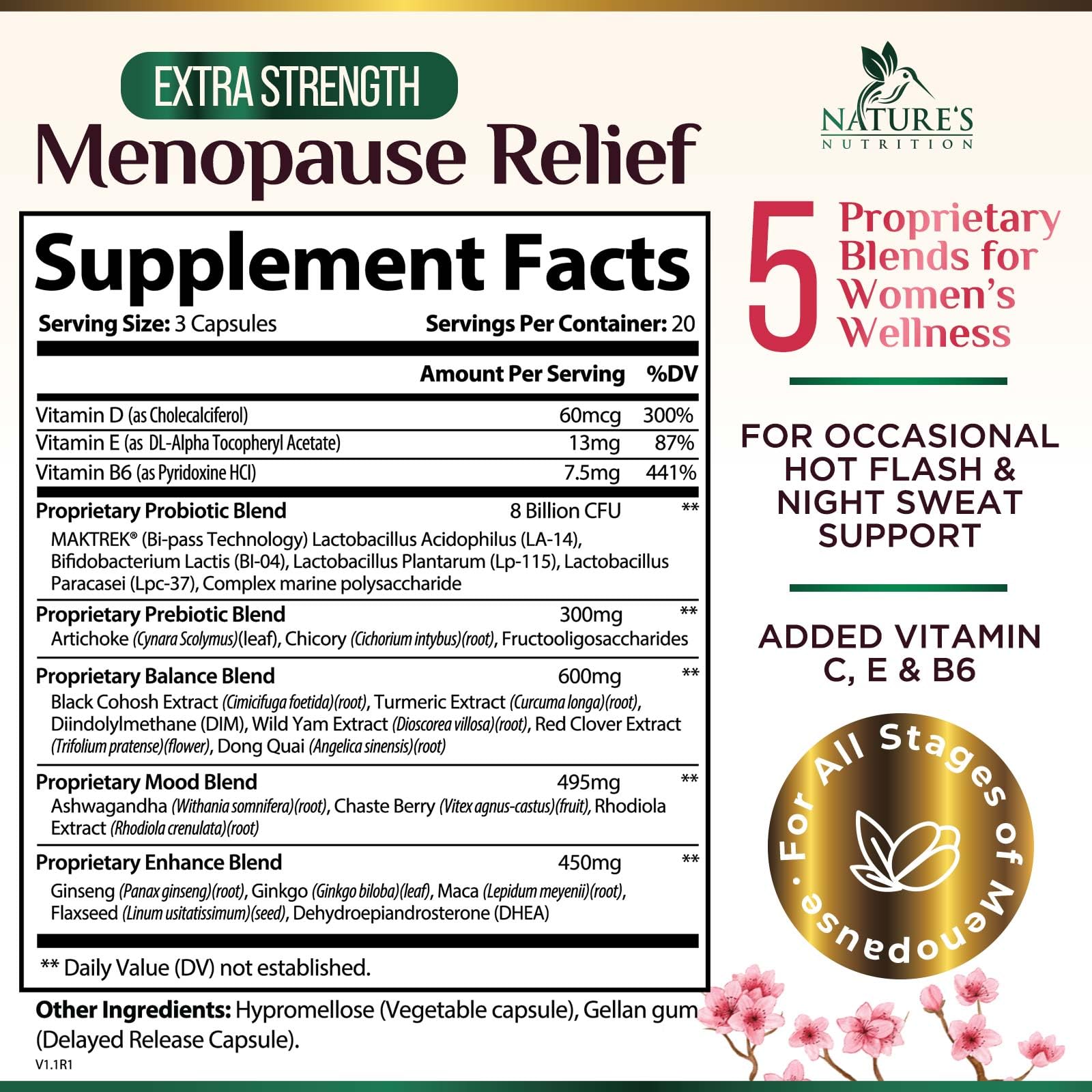 Menopause Supplement for Women - Natural Menopause Relief Support for Mild Hot Flashes & Night Sweats - Best Probiotics for Women, Dong Quai, Black Cohosh, Ashwagandha - Bottled in USA - 60 Capsules Nature's NutritionAu supplements