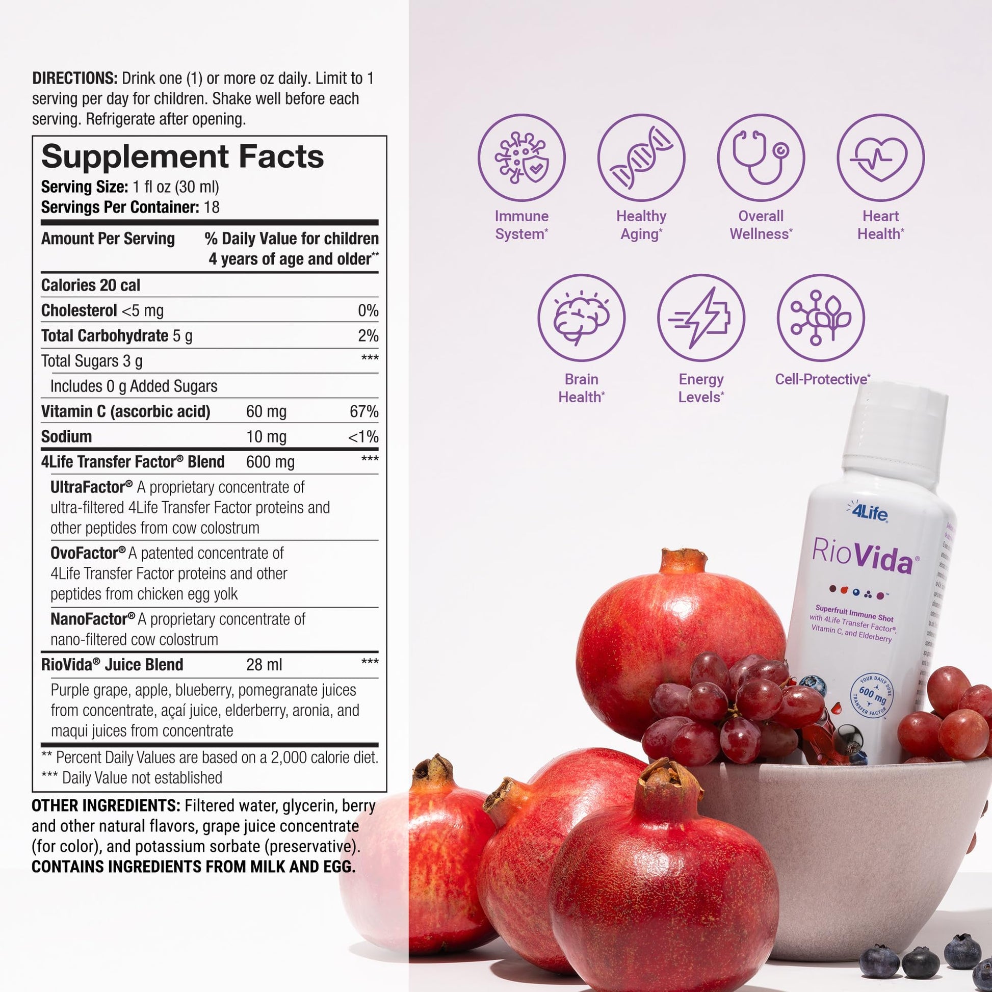 4Life Transfer Factor RioVida Tri-Factor Formula - Liquid Immune and Health Support with Vitamin C, Elderberry, Aronia Berry, Macqui, Blueberry, and Acai - Single Pack 4LifeAu supplements