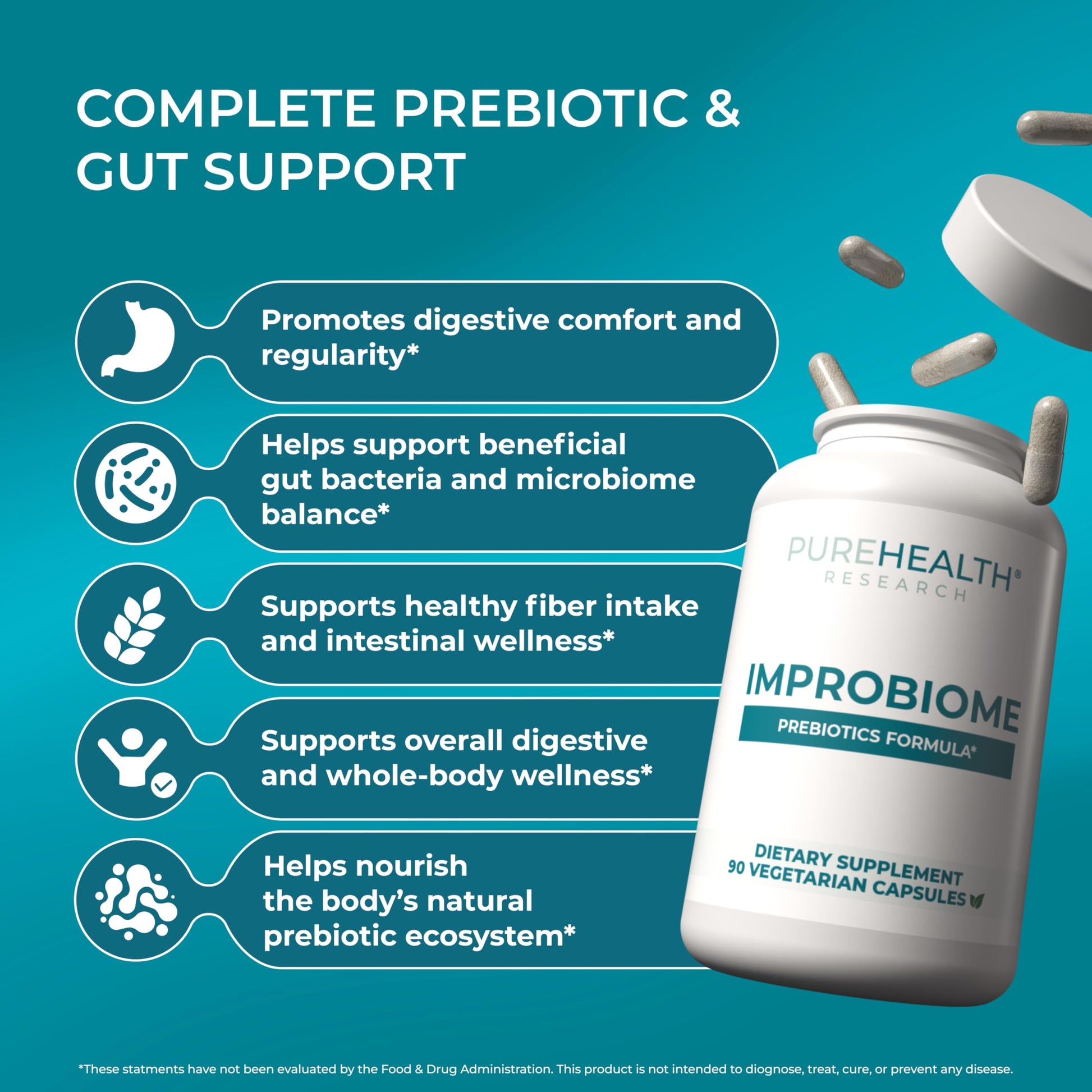 PUREHEALTH Research Improbiome - Prebiotic Fiber - Natural Support for Healthy Gut Prebiotics - Digestive Nutritional Supplements - with Jerusalem Artichoke, Apple Pectin & More - 90 Capsules PUREHEALTH RESEARCHAu supplements