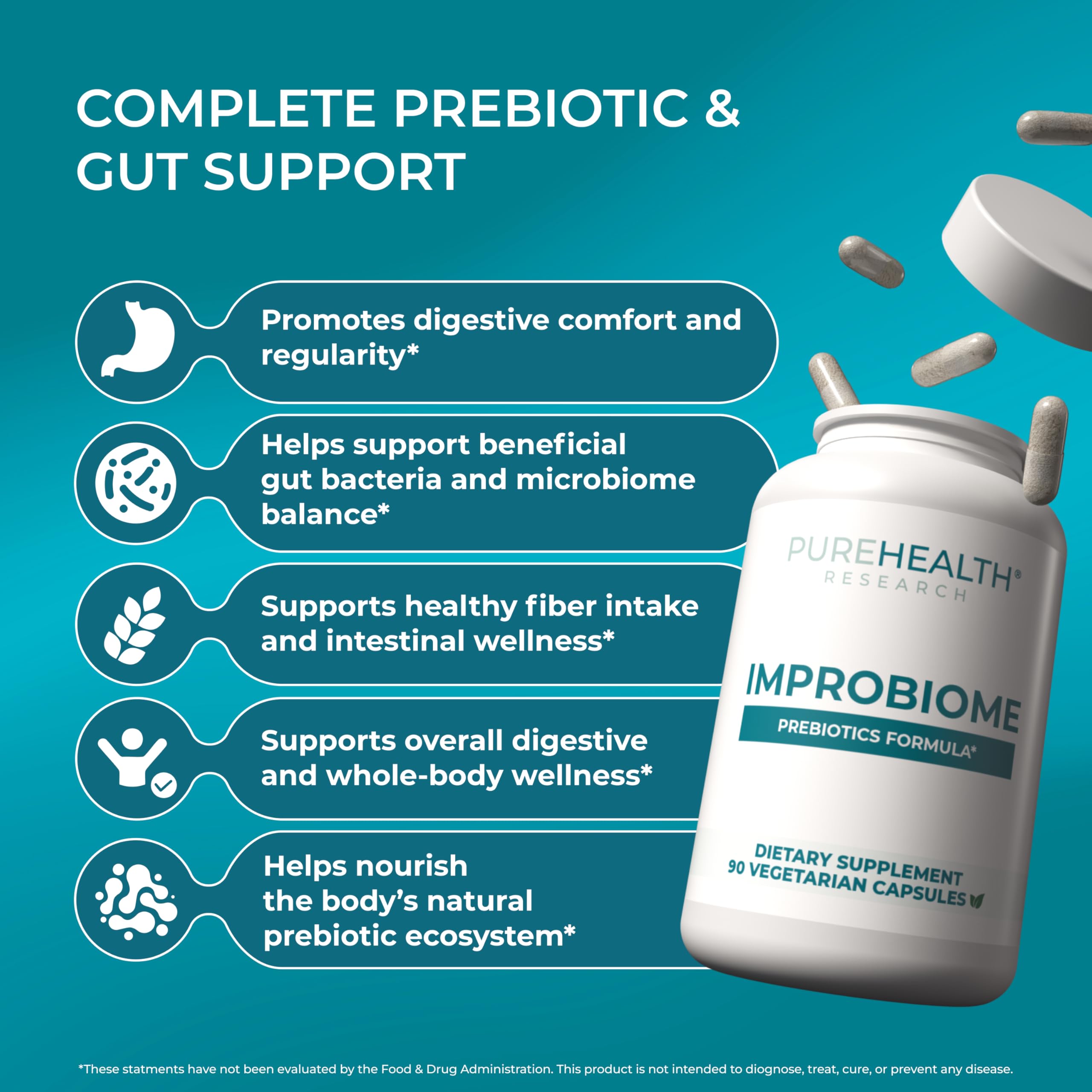 PUREHEALTH Research Improbiome - Prebiotic Fiber - Natural Support for Healthy Gut Prebiotics - Digestive Nutritional Supplements - with Jerusalem Artichoke, Apple Pectin & More - 90 Capsules PUREHEALTH RESEARCHAu supplements
