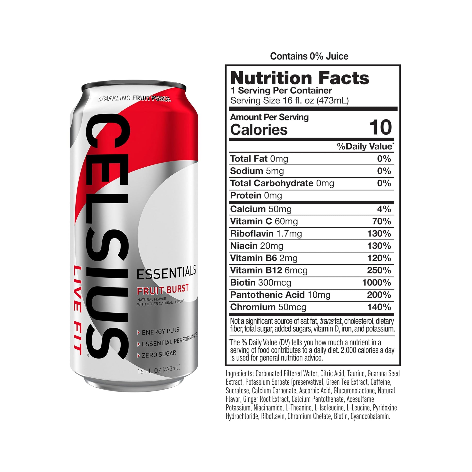 CELSIUS ESSENTIALS, Sparkling Fruit Burst, Performance Energy Drink 16 Fl Oz (Pack of 12) CELSIUSUS supplements