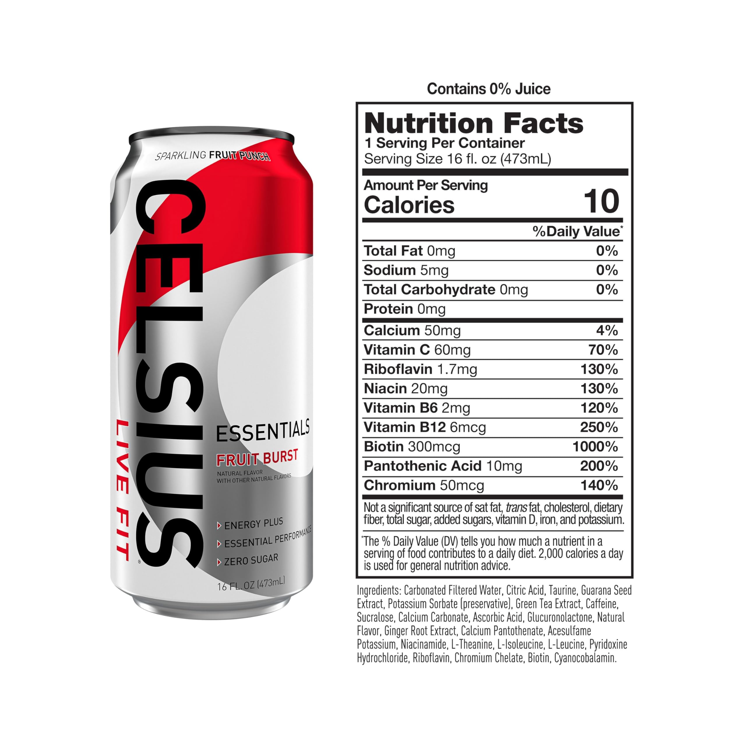 CELSIUS ESSENTIALS, Sparkling Fruit Burst, Performance Energy Drink 16 Fl Oz (Pack of 12) CELSIUSUS supplements