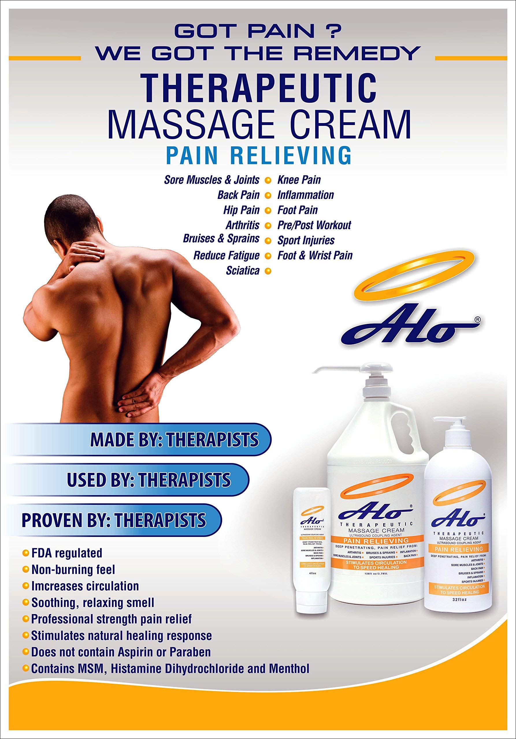 ALO Pain Relief Cream Therapy(32 oz with Pump) for Arthritis, Back Pain, Sciatica, Plantar Fasciitis, Tennis Elbow, Sore Muscles & Joints Inflammation - Working Out Aches, Acute Pain and Chronic Pain ALO Pain Relief CreamAu supplements