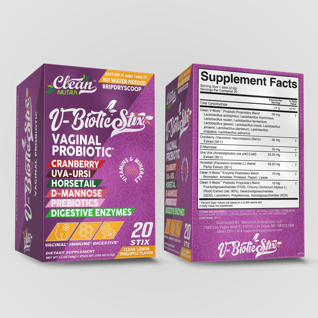 Clean Nutraceuticals Vaginal Probiotics for Women with Cranberry Extract, D-Mannose, Prebiotics, pH Balance for Women, Vaginal Health – Womens Probiotic Alternative to Gummies - 20 Stix Clean NutraceuticalsAu supplements