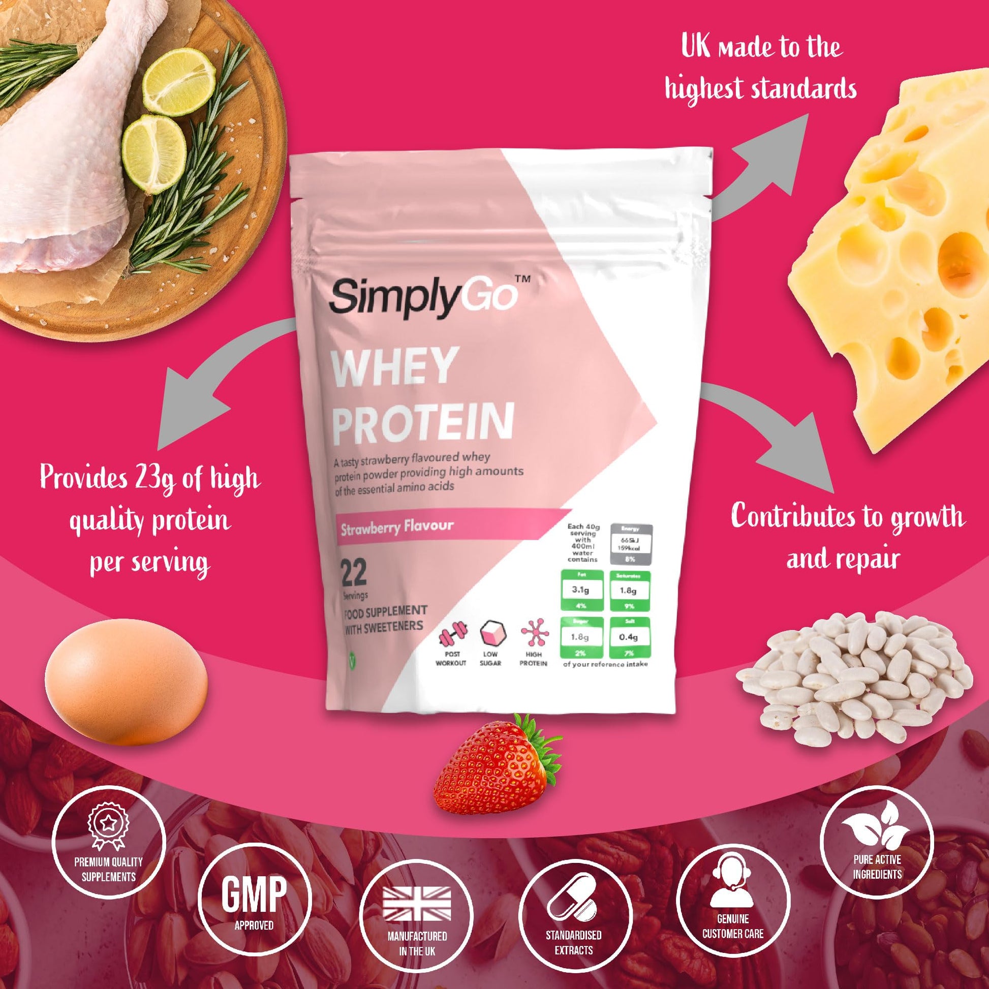 SimplyGo Whey Protein Powder | 900g | Simply Add 30g to Water, Juice or Shakes Simply SupplementsAu supplements