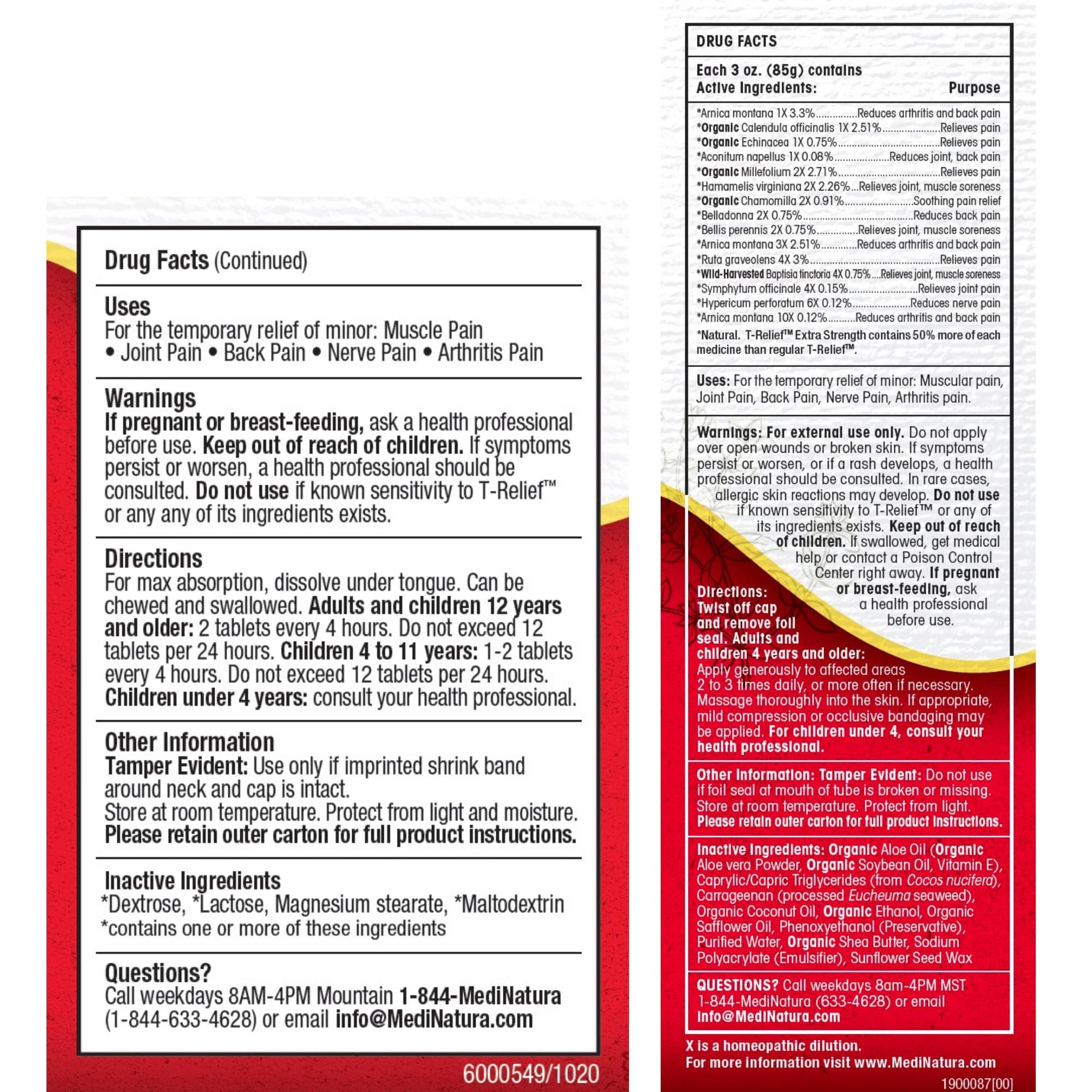 MediNatura T-Relief Extra Strength Pain Relief Arnica +12 Plant-Based Pain Relievers 100ct Tablets T-Relief Extra Strength Pain Relief 3oz Cream Bundle MediNaturaAu supplements