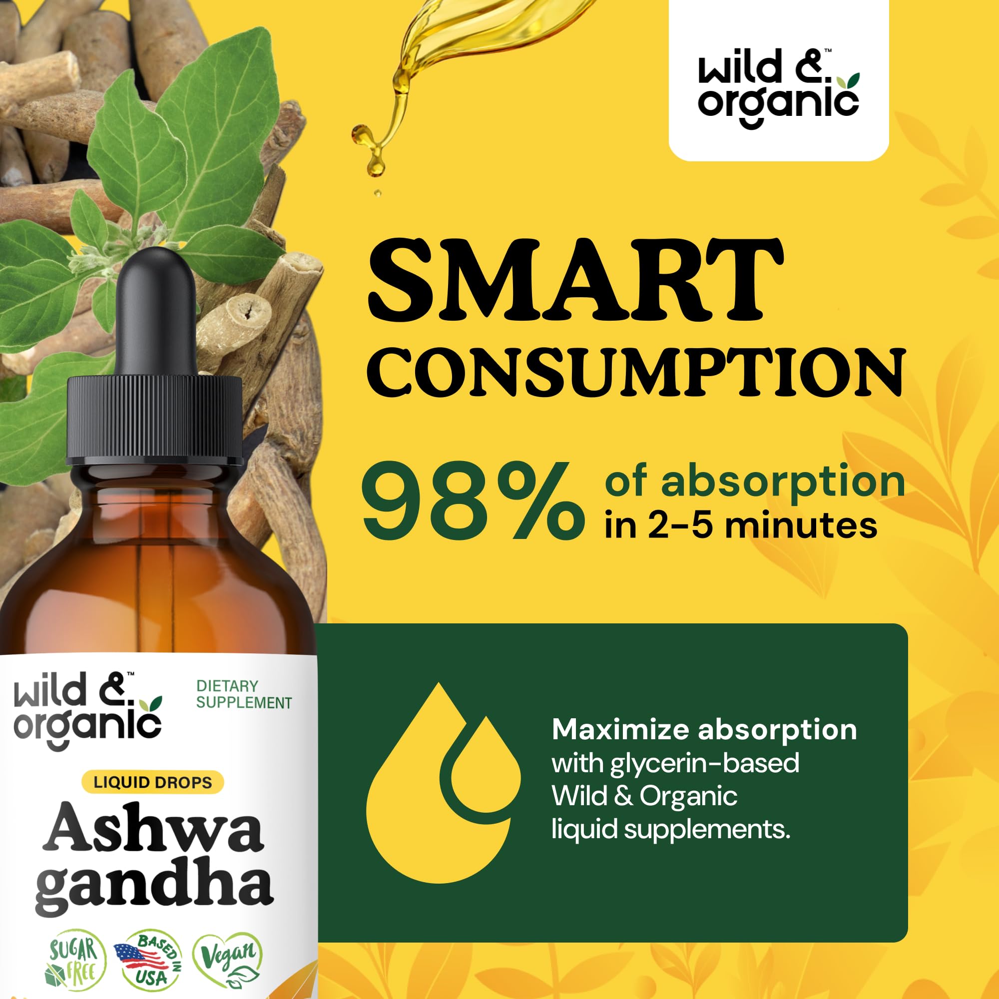 Wild & Organic Ashwagandha Drops - Mood Support & Positive Energy - 500 mg Ashwagandha for Women & Men - Add to Tea Liquid Extract for Relaxation - Non-GMO, Sugar & Alcohol-Free Tincture - 4 fl oz Wild & OrganicAu supplements