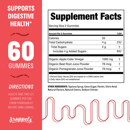 Droppels Apple Cider Vinegar Gummies 1000mg with Beet Root & Pomegranate - ACV Keto DroppelsUS supplements