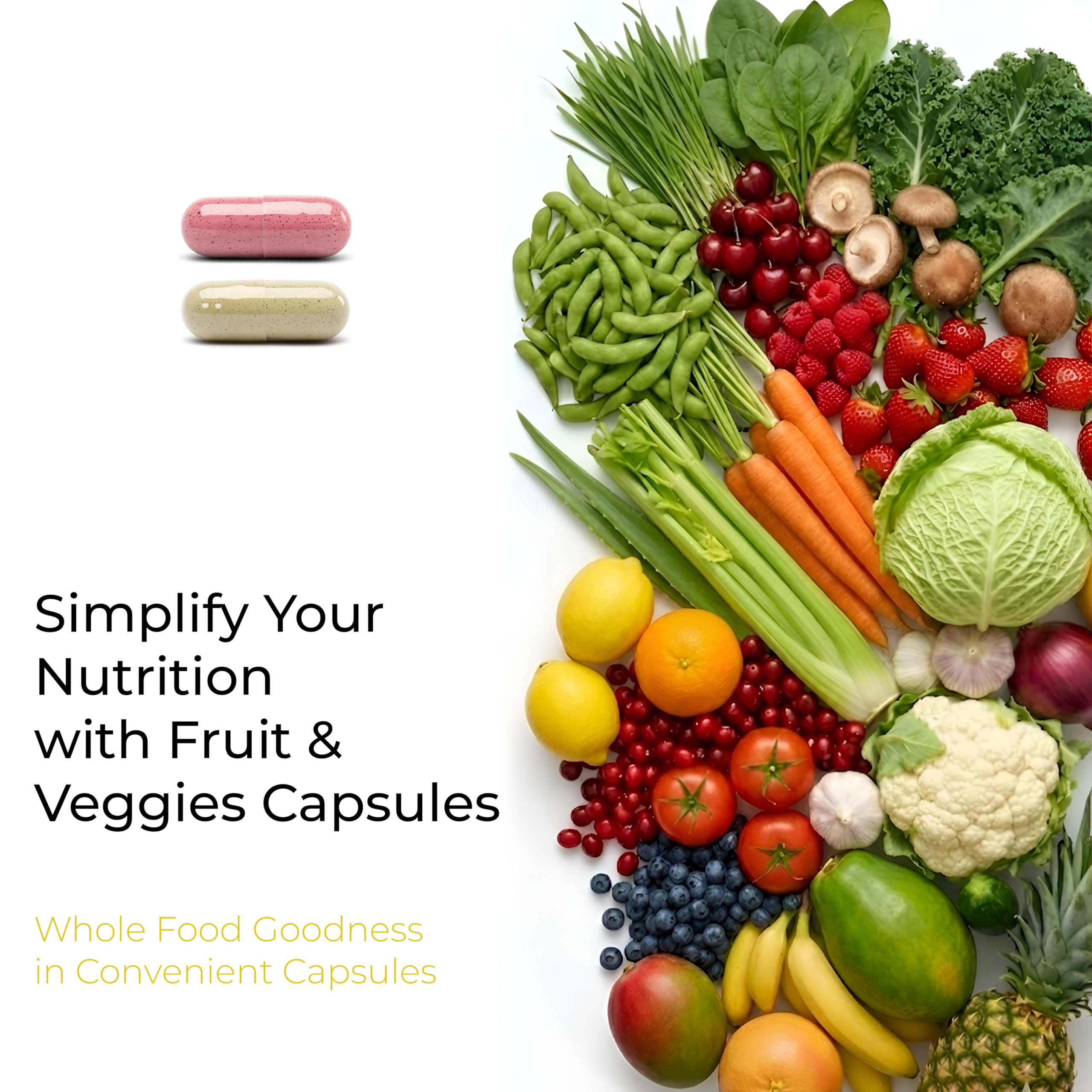 Fruits and Veggies Whole Produce Dietary Supplement with Superfood Fruits and Vegetables for Men, Women and Kids, 90 Fruit Capsules, 90 Veggie Capsules - 1 Set NATURAL GREENSAu supplements