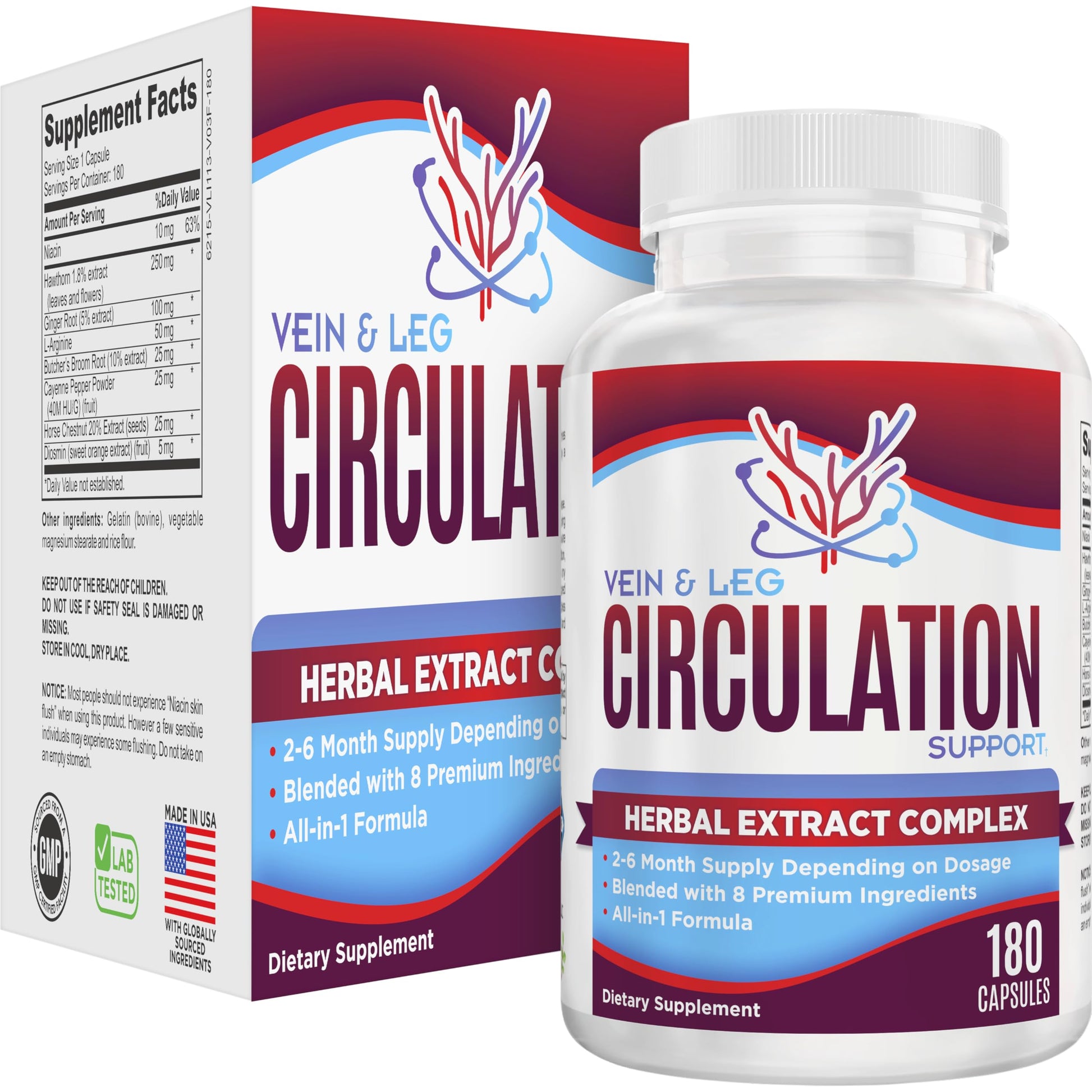 Vein & Leg Circulation (2-Month) Support Supplement with 8 Active Ingredients in 1 Formula | Leg + Vein | Blood Circulation Support Supplements | 60-Day Bulk Supply | 180 Capsules Elevate Recovery SupplementsAu supplements