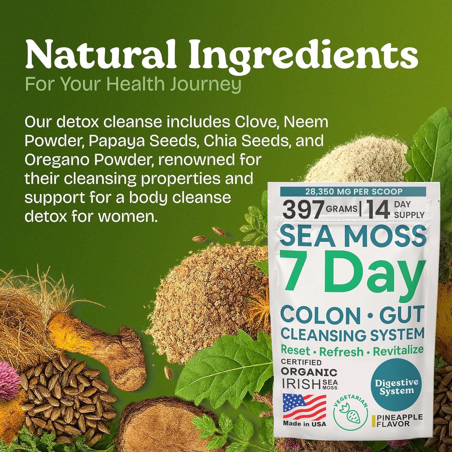 Atlantic Naturals Sea Moss 7-Colon Cleanse Powder | Formulated with Psyllium Husk, Fiber, & Senna Powder | Supports Immune & Gut Health for Women & Men, Pineapple Flavor Drink Mix, 14 oz Atlantic NaturalsAu supplements
