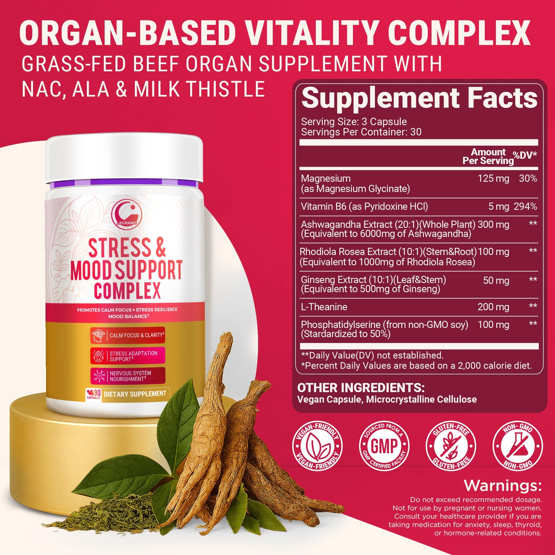 LEGRANO Cortisol Manager Supplements for Women & Men with Ashwagandha, L-Theanine, Magnesium Glycinate, Rhodiola, Ginseng – Cortisol Reducer & Adrenal Support – 90 Capsules – Calm, Focus, Balance LEGRANOAu supplements