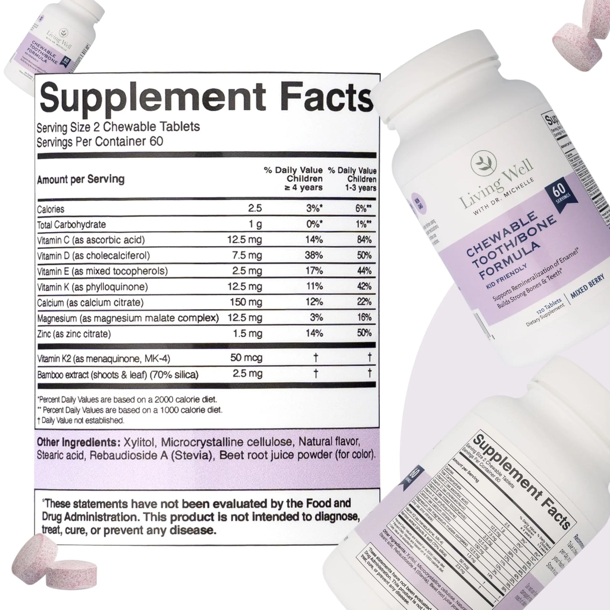 Kids Tooth & Bone Support Bundle | Chewable Calcium + D3 K2 & Liquid Vitamin D Supplement | Dentist-Developed | Strong Teeth, Enamel & Bone Health for Kids | Fluoride-Free, Non-GMO, Gluten-Free Living Well with Dr. Michellenz supplements